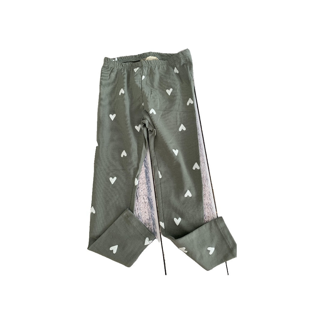 H&M Girls Sage | White | Hearts Pants Size: 3T Sage | White | Hearts