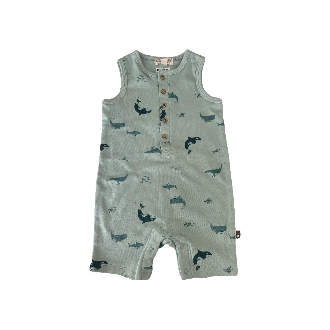 Rabbit Bear Girls Sea Animals | Teal Romper Size: 12 months Sea Animals | Teal