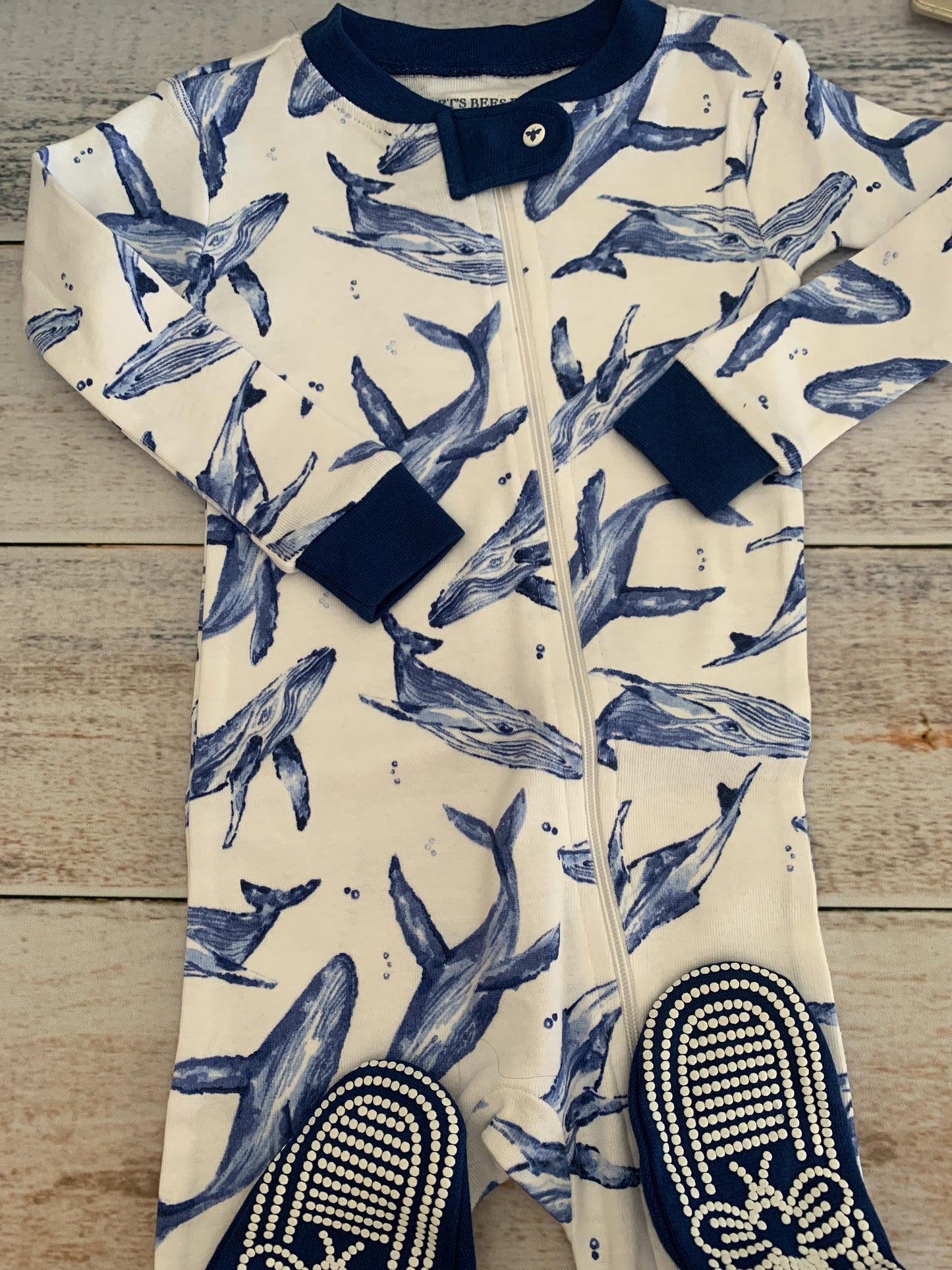 Burt's Bees Boys Sea Animals | whales | Navy Blue | White Pajamas Size: 12M Sea Animals | whales | Navy Blue | White