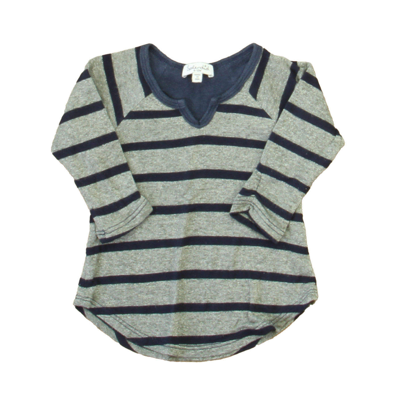 Splendid Girls Silver | Navy Long Sleeve Shirt Size: 6-12 Months Silver | Navy