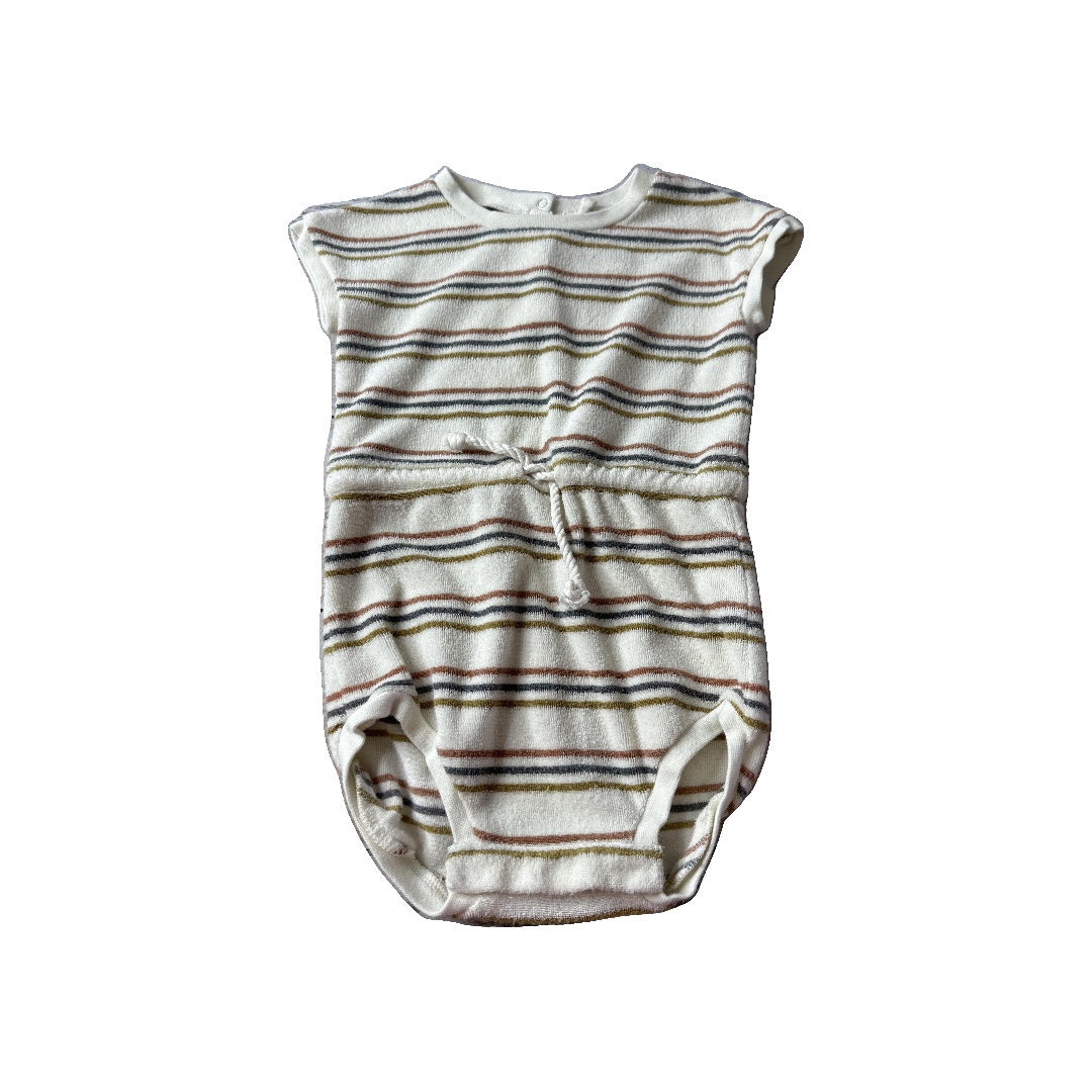 Quincy Mae Unisex Stripe | cream | Blue | Rust Romper Size: 18-24 months Stripe | cream | Blue | Rust
