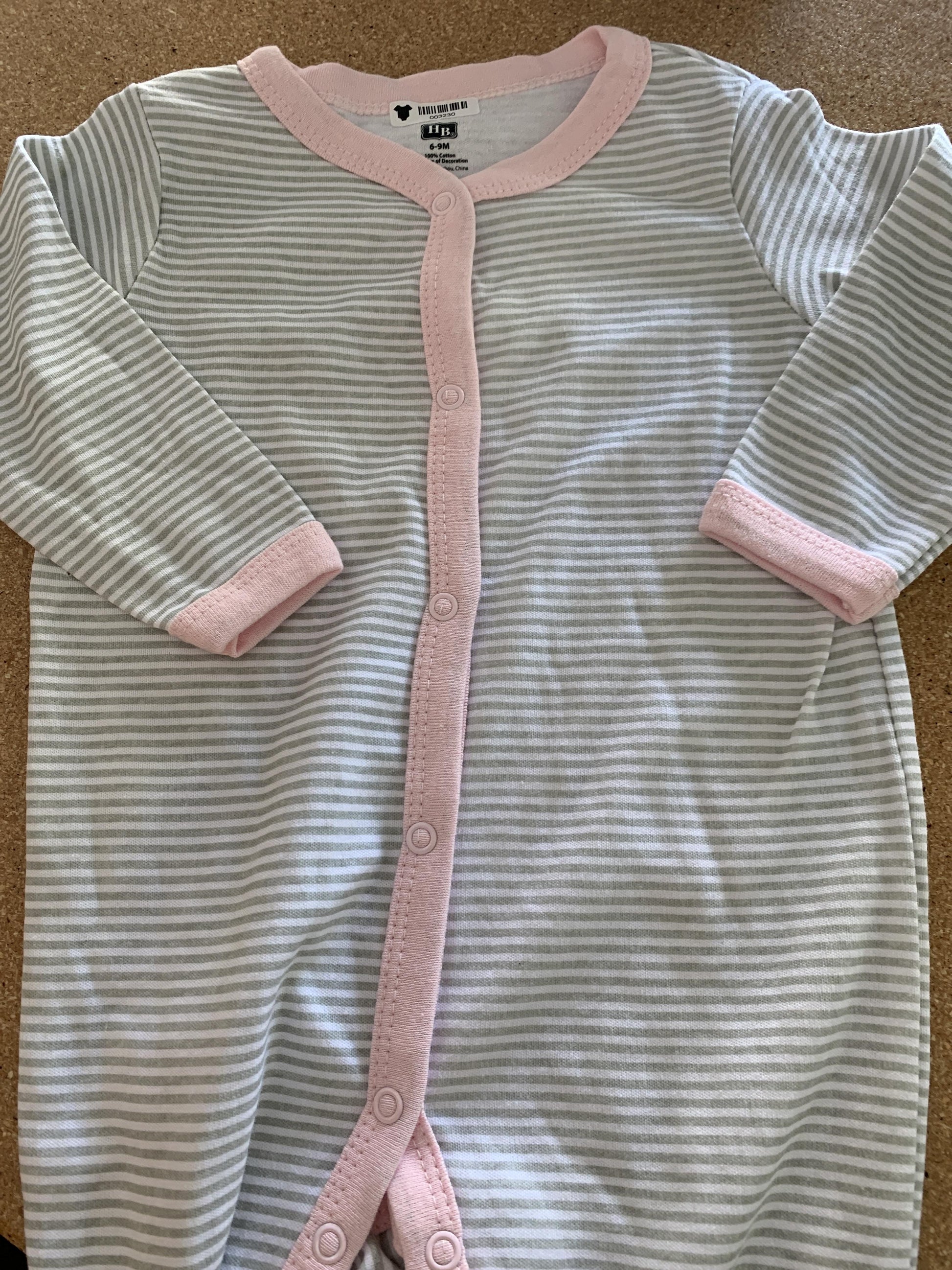Hudson Girls Stripe | Grey | pink Pajamas Size: 6-9 months Stripe | Grey | pink