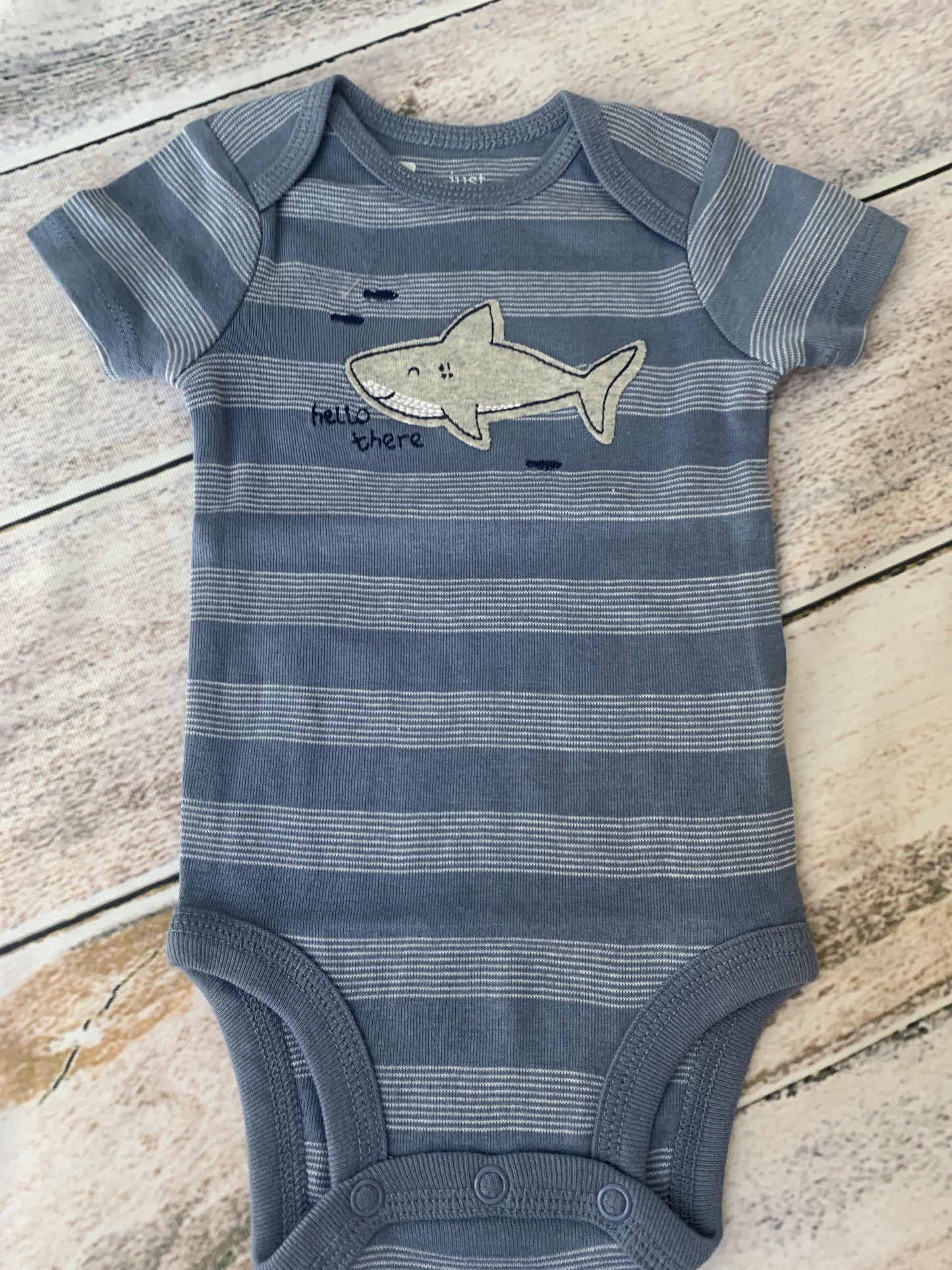 Just Born Boys Stripe | Light Blue | Blue | Sharks Onesie Size: 3 months Stripe | Light Blue | Blue | Sharks