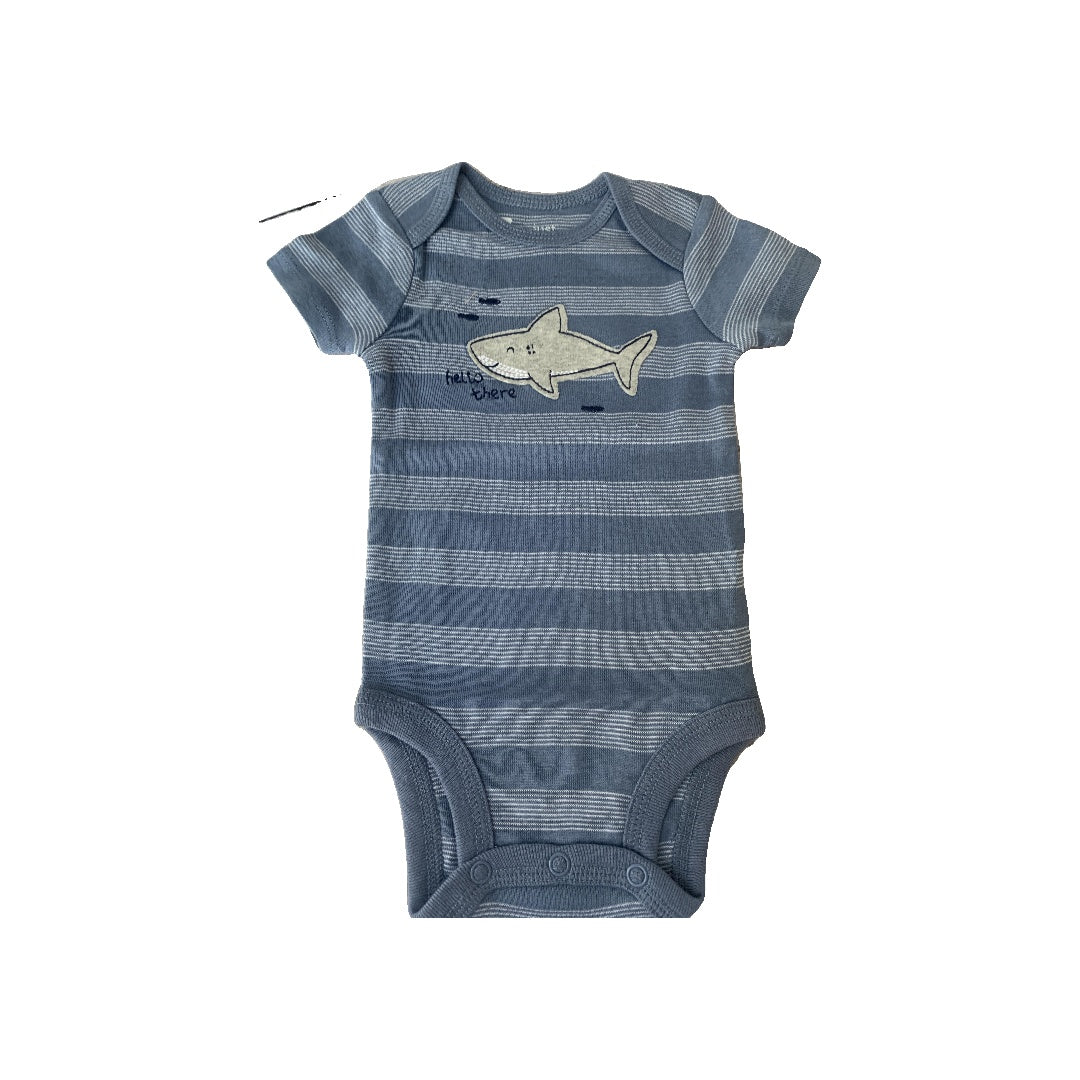 Just Born Boys Stripe | Light Blue | Blue | Sharks Onesie Size: 3 months Stripe | Light Blue | Blue | Sharks