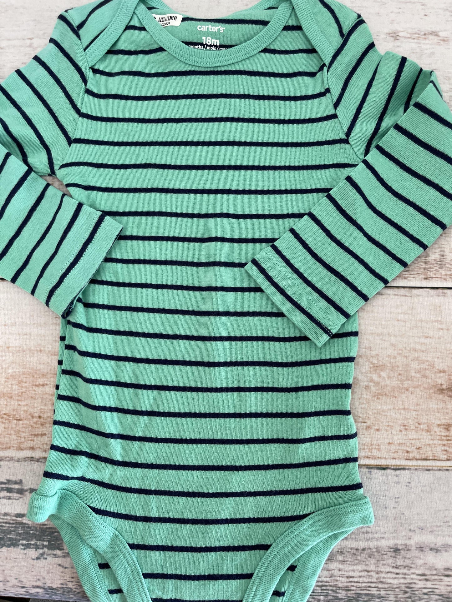 Carters Boys Stripe | light green | Navy Blue Onesie Size: 18 months Stripe | light green | Navy Blue