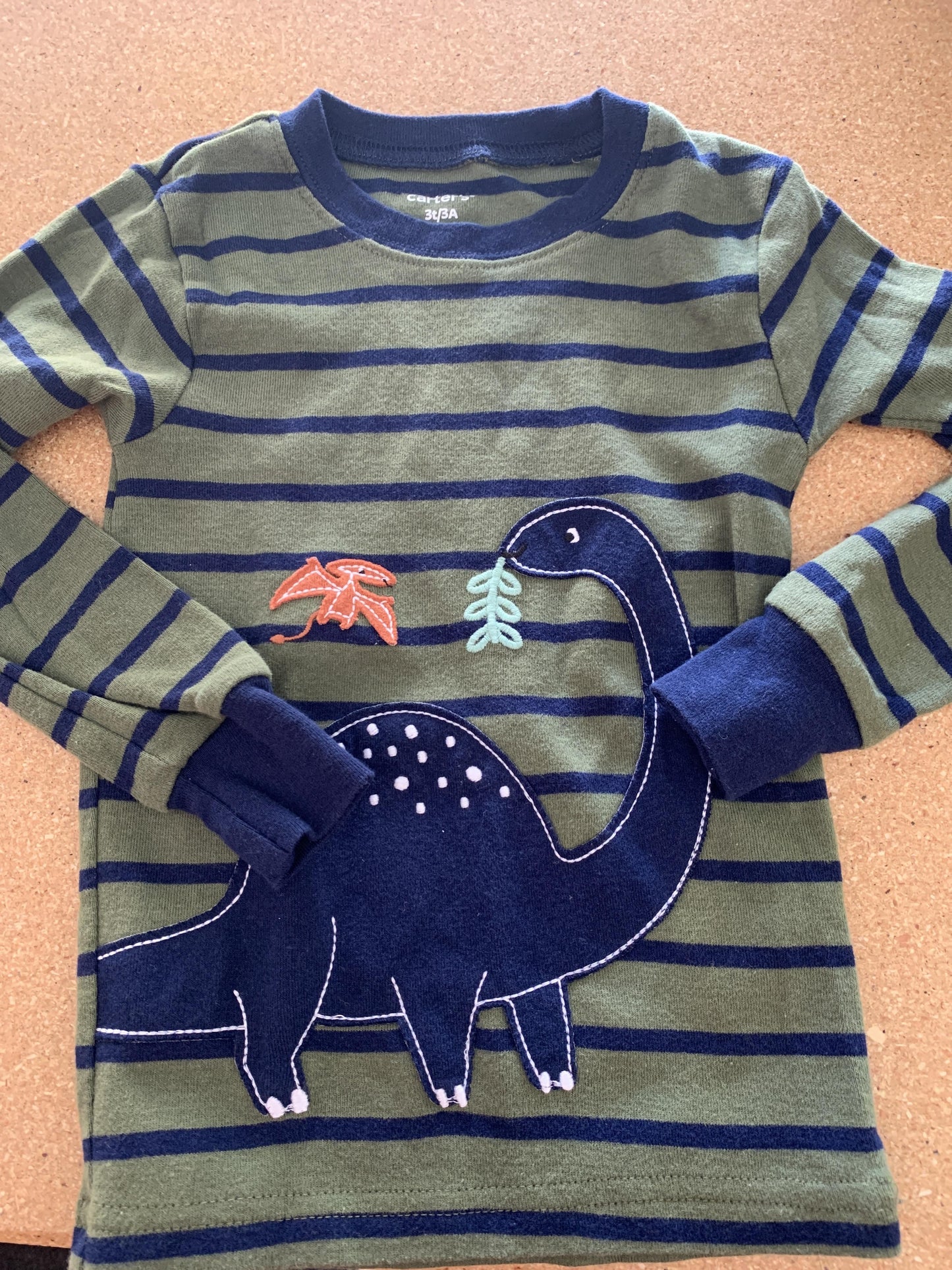 Carters Boys Stripe | Navy Blue | Forest Green | dinosaur feet Pajamas Size: 3T Stripe | Navy Blue | Forest Green | dinosaur feet