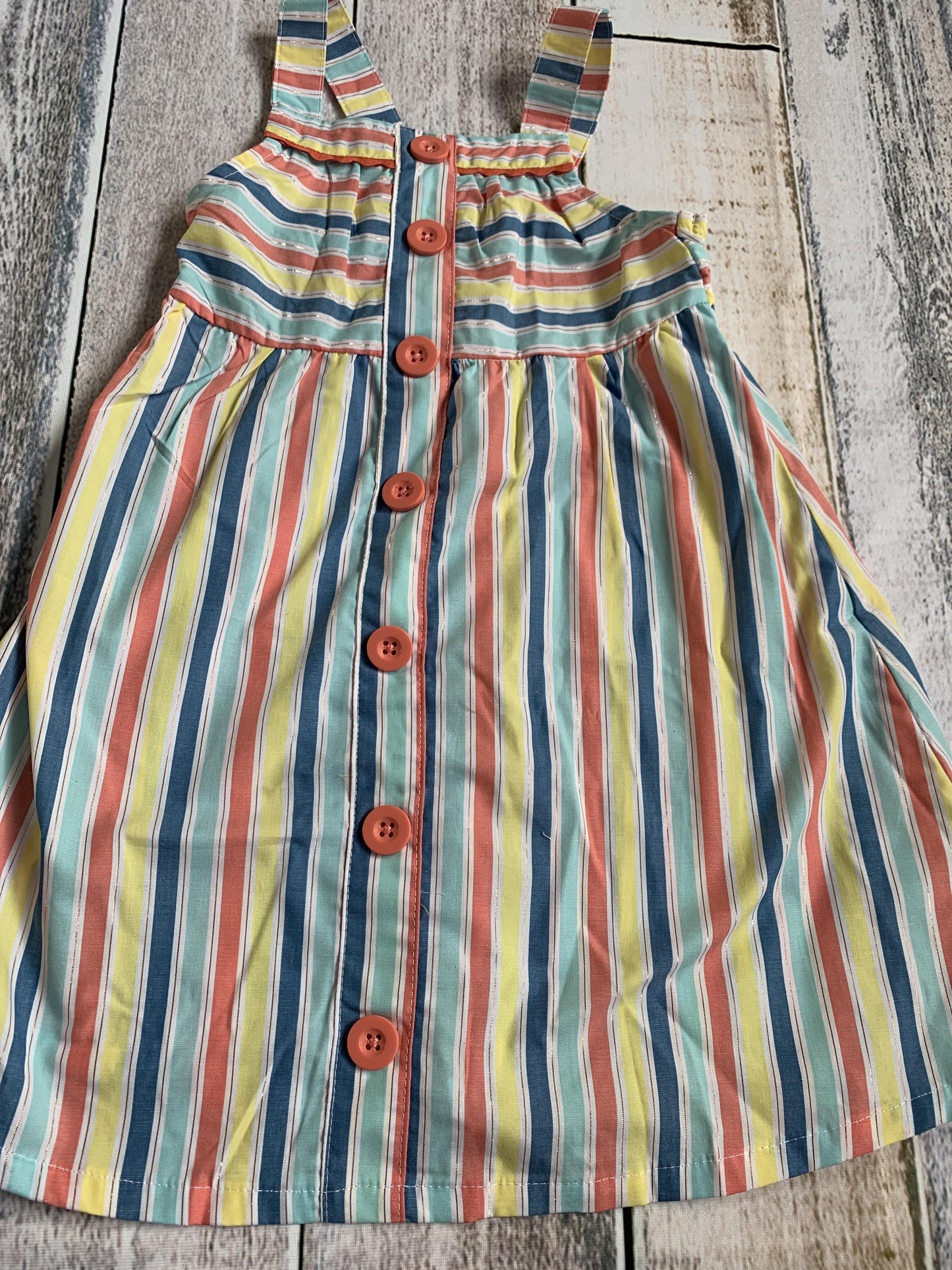 Picapino Girls Stripe | Retro | Red | Yellow | Light Blue Dress Size: 4T Stripe | Retro | Red | Yellow | Light Blue
