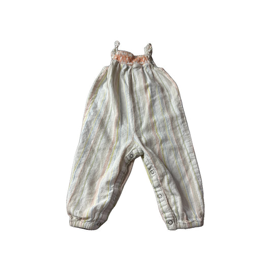 Art Class Girls Stripe | Tan | White | Coral | Blue | light green Romper Size: 18 months Stripe | Tan | White | Coral | Blue | light green