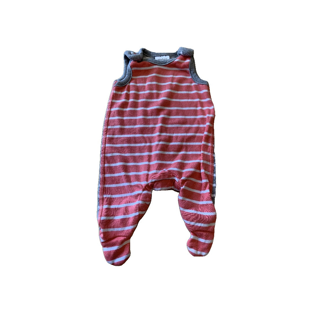 Girls Stripe | White | Coral Romper Size: Newborn Stripe | White | Coral