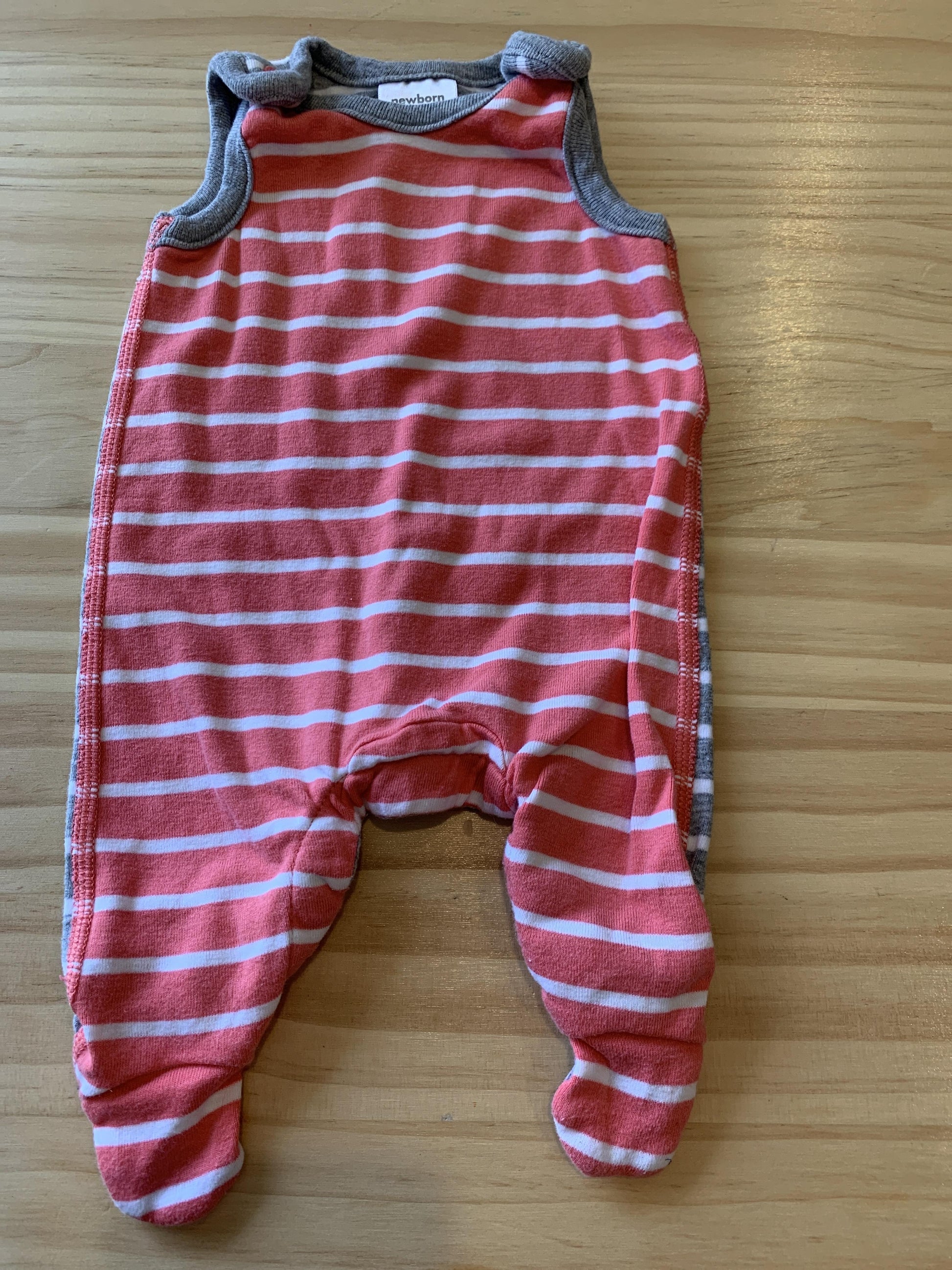 Girls Stripe | White | Coral Romper Size: Newborn Stripe | White | Coral