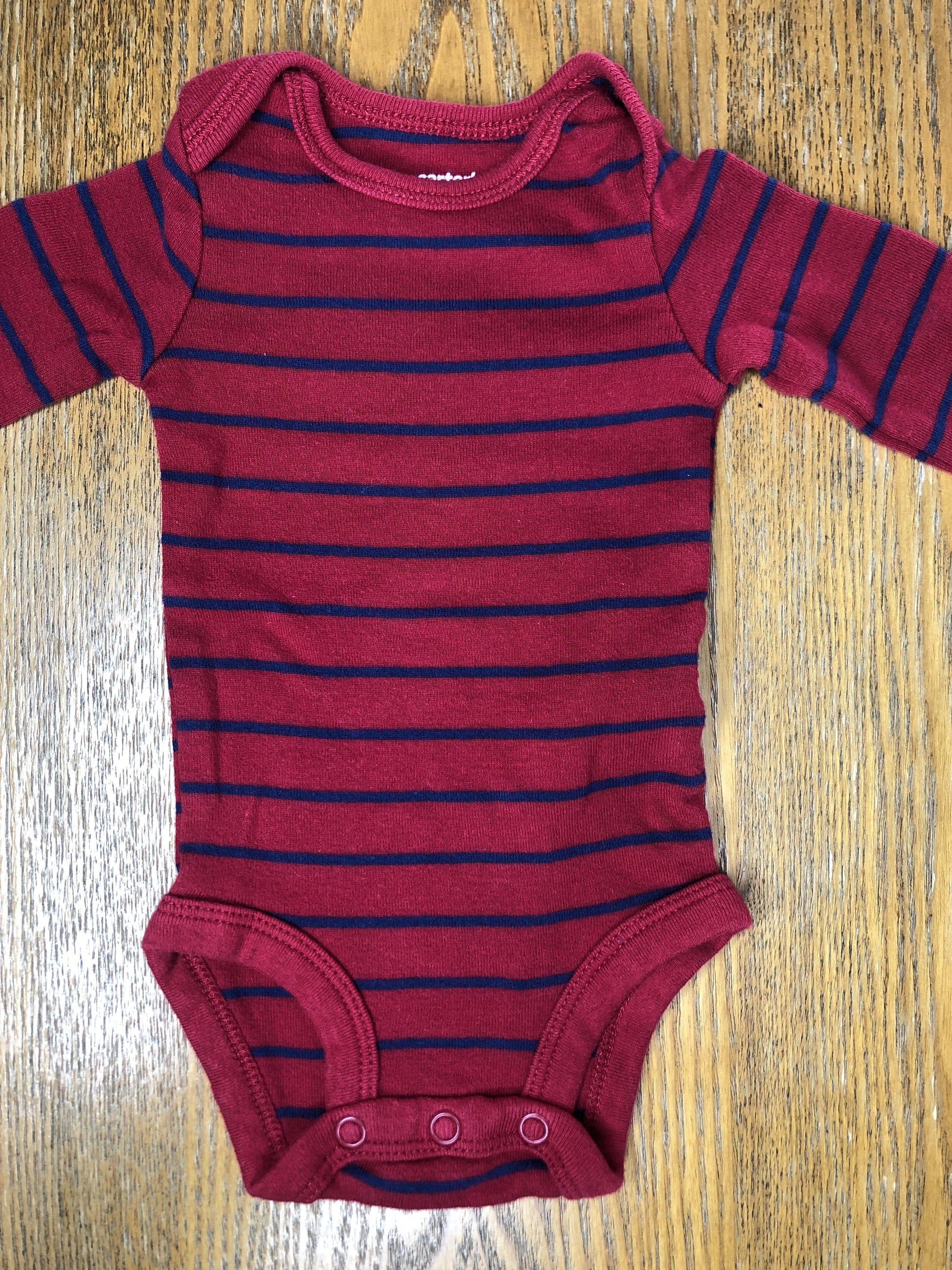 Carters Boys Striped | Navy Blue | Red Onesie Size: Newborn Striped | Navy Blue | Red