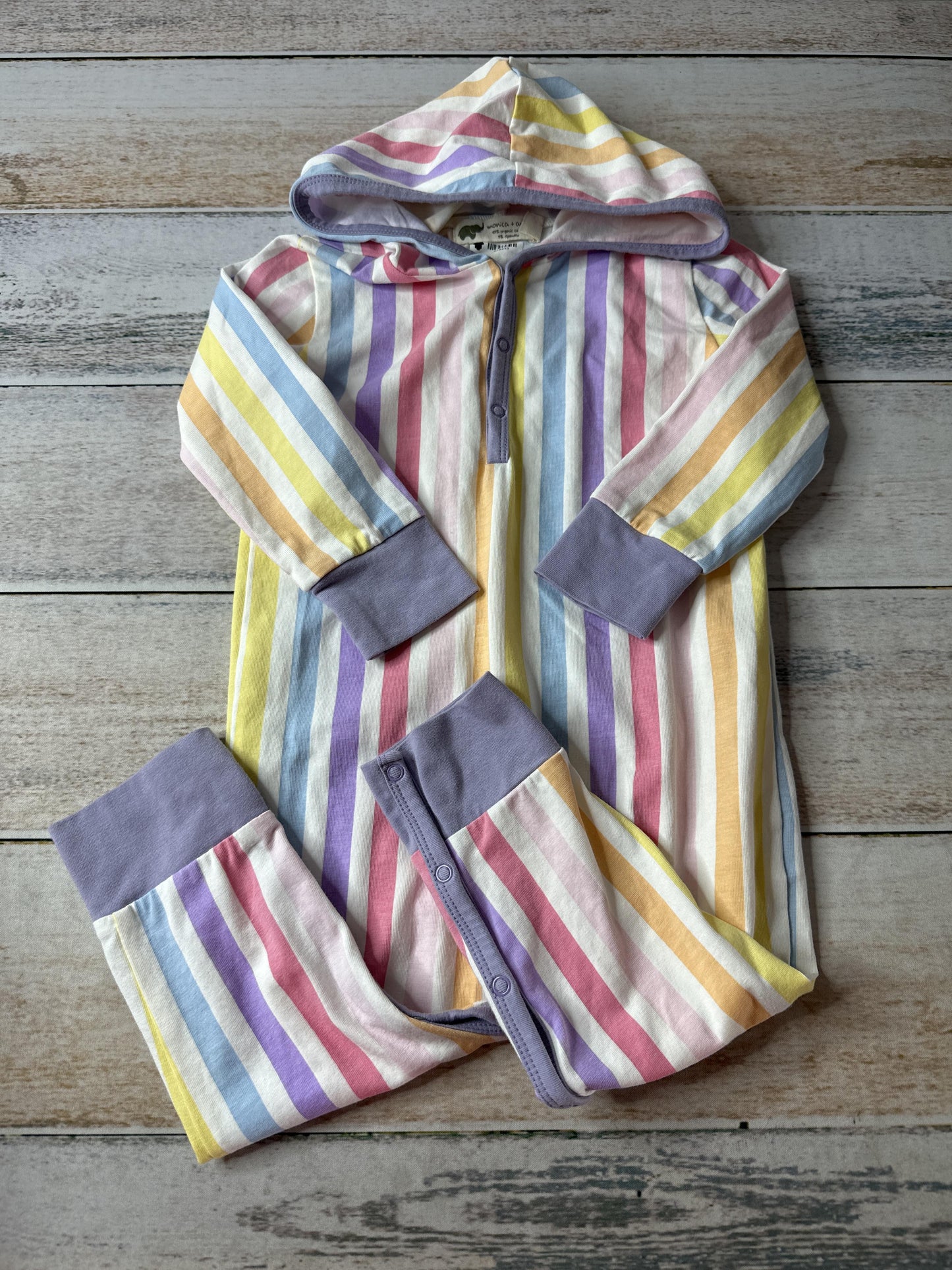 Monica + Andy Girls Striped | purple | pink | Yellow Long Sleeve Outfit Size: 18-24 months Striped | purple | pink | Yellow