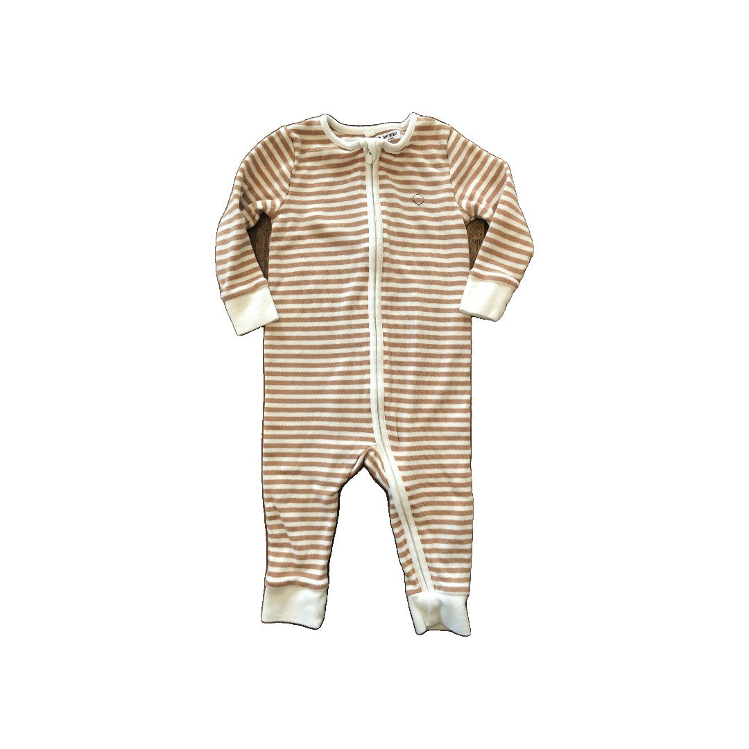 Mori Girls Striped | White | Brown Pajamas Size: 9-12 Months Striped | White | Brown