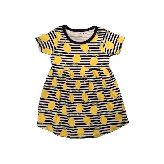 Touched by Nature Girls Striped | White | Navy Blue | Fruit Dress Size: 3T Striped | White | Navy Blue | Fruit