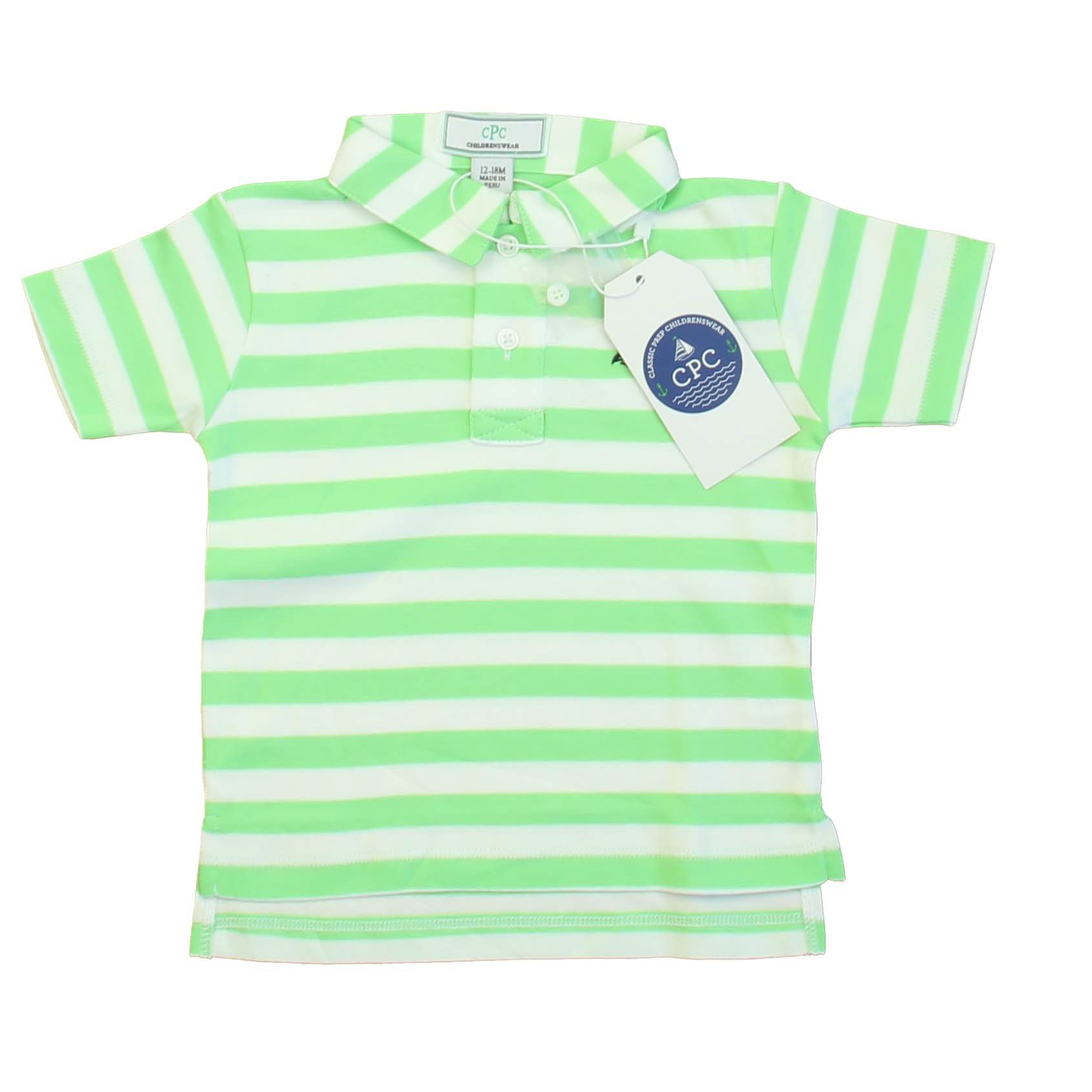 Classic Prep Boys Summer Green | Bright White Polo Shirt Size: 12-24 Months Summer Green | Bright White