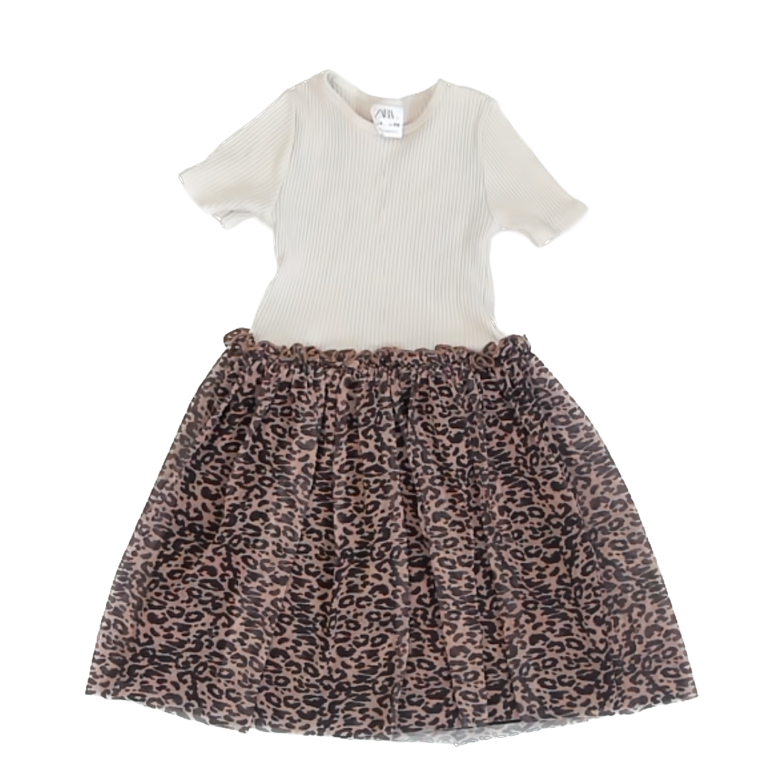 Zara Girls Tan | Animal Print Dress Size: 6 Years Tan | Animal Print