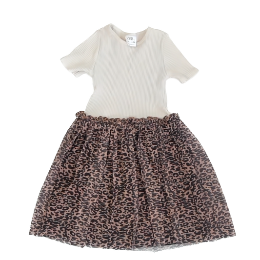 Zara Girls Tan | Animal Print Dress Size: 6 Years Tan | Animal Print