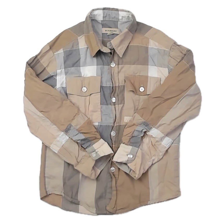 Burberry Boys Tan | Black Check Button Down Long Sleeve Size: 6 Years Tan | Black Check