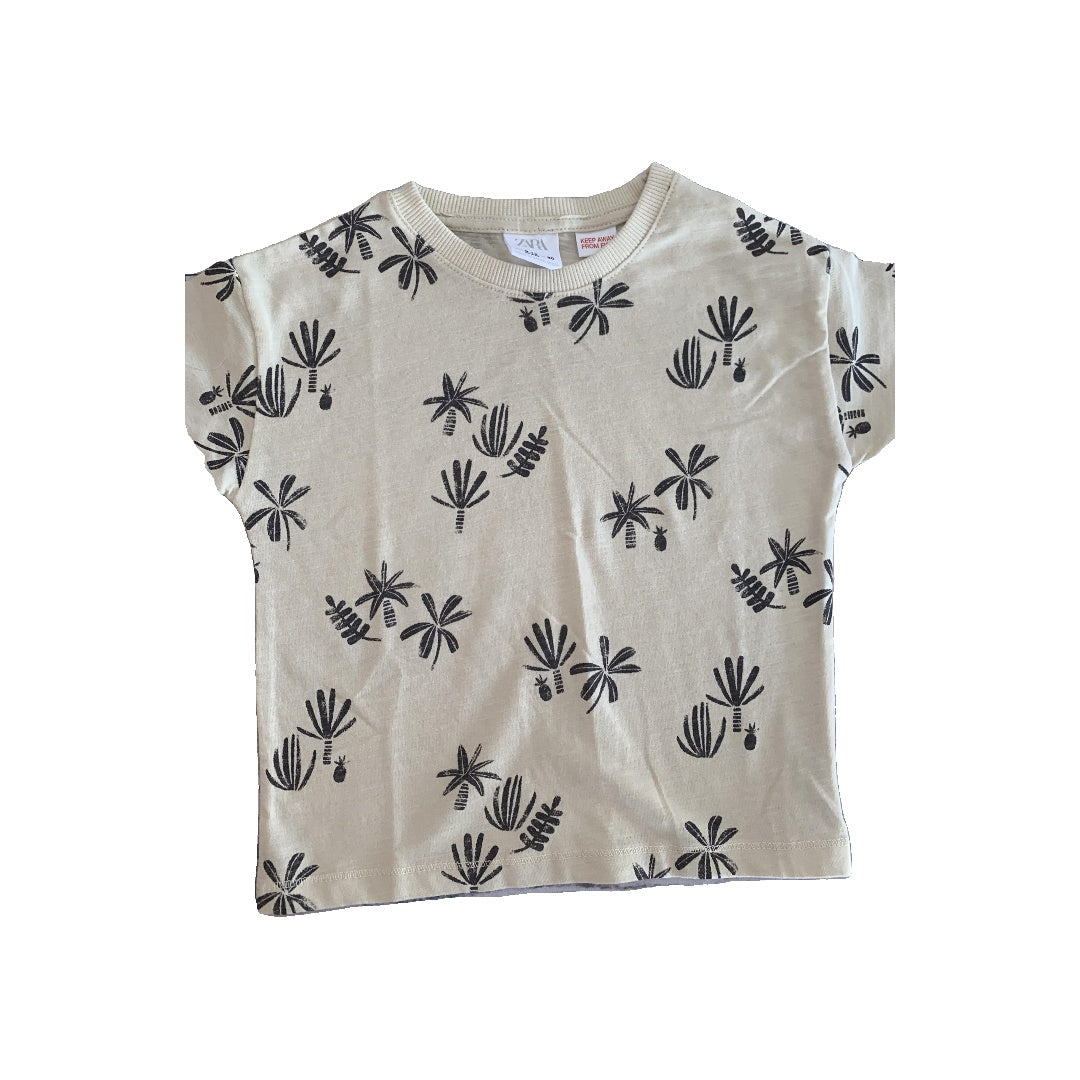 Zara Boys Tan | Black | Pattern T-Shirt Size: 9-12 Months Tan | Black | Pattern