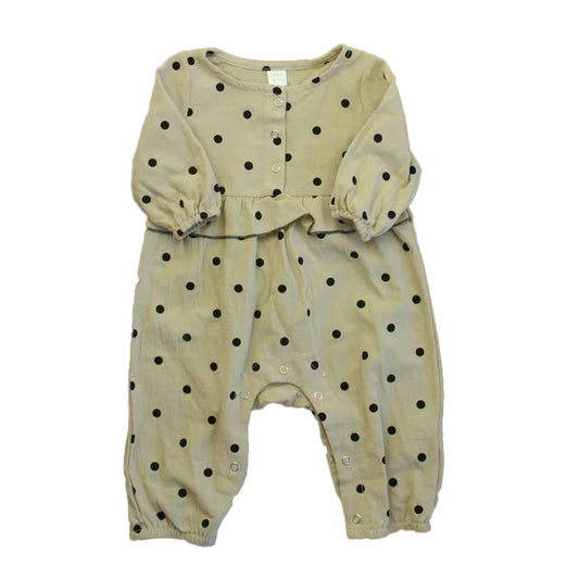 Little Sun Girls Tan | Black Polka Dots Long Sleeve Outfit Size: 6 Months Tan | Black Polka Dots