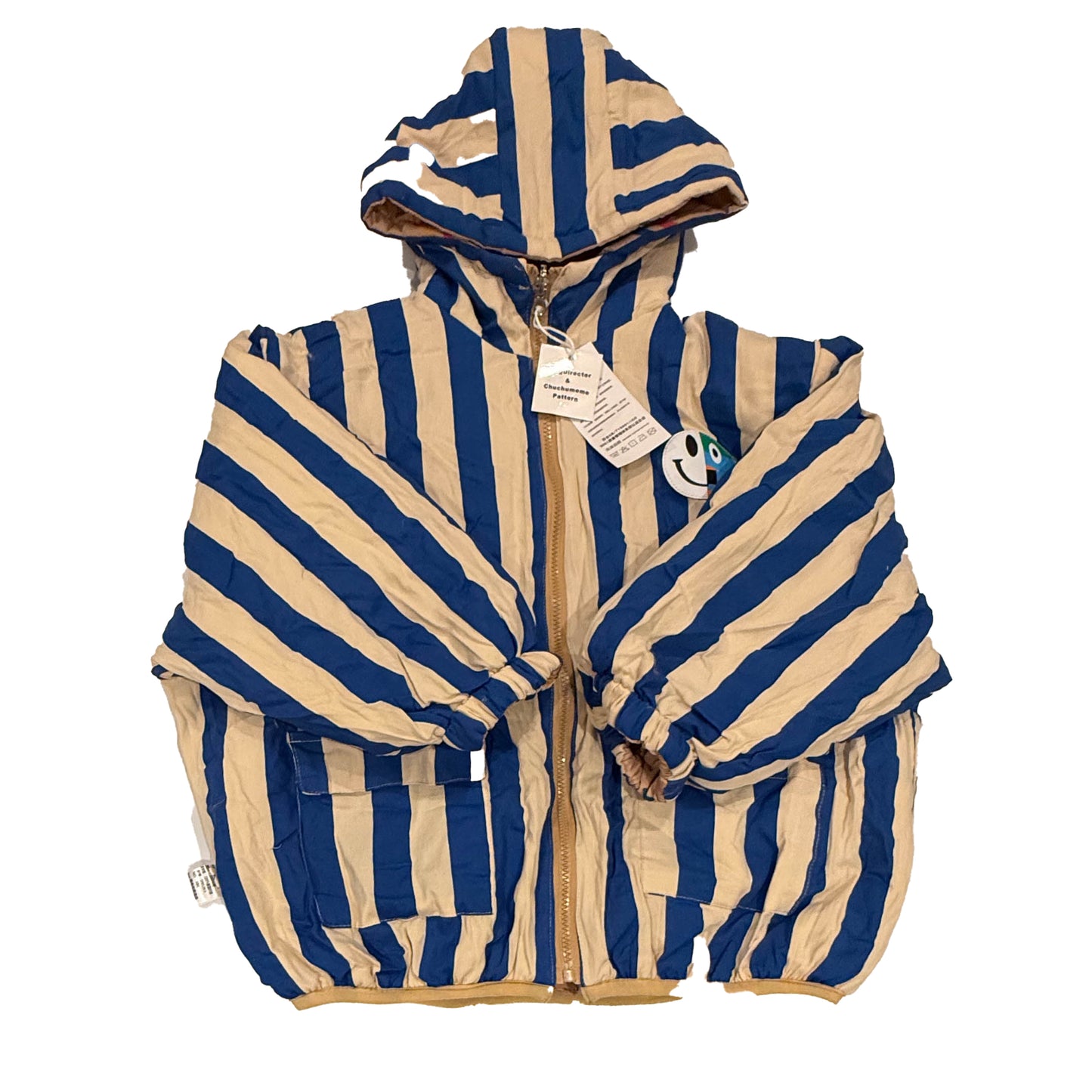 Unknown Brand Boys Tan Blue | Blue Stripe Jacket Size: 8 Years Tan Blue | Blue Stripe
