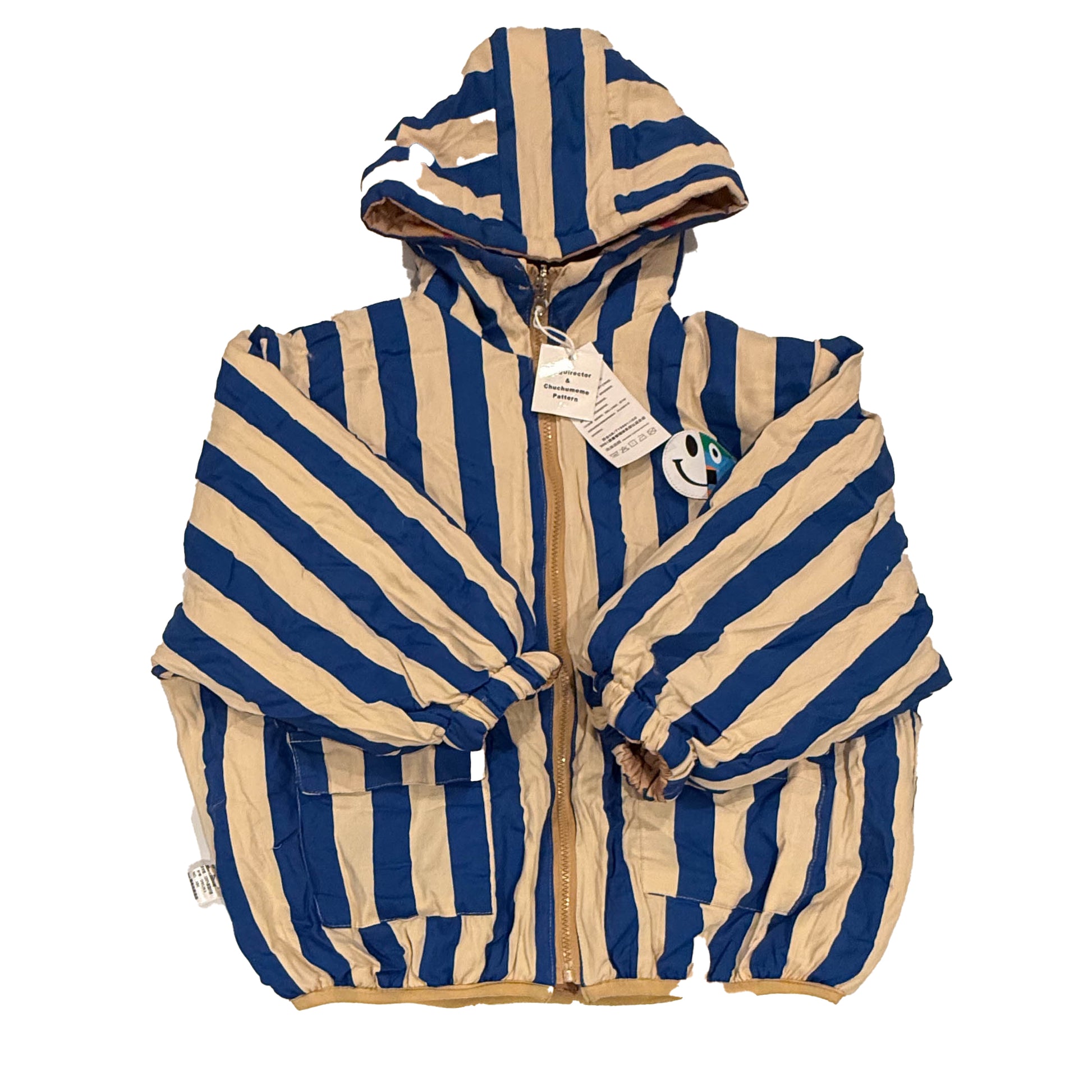 Unknown Brand Boys Tan Blue | Blue Stripe Jacket Size: 8 Years Tan Blue | Blue Stripe