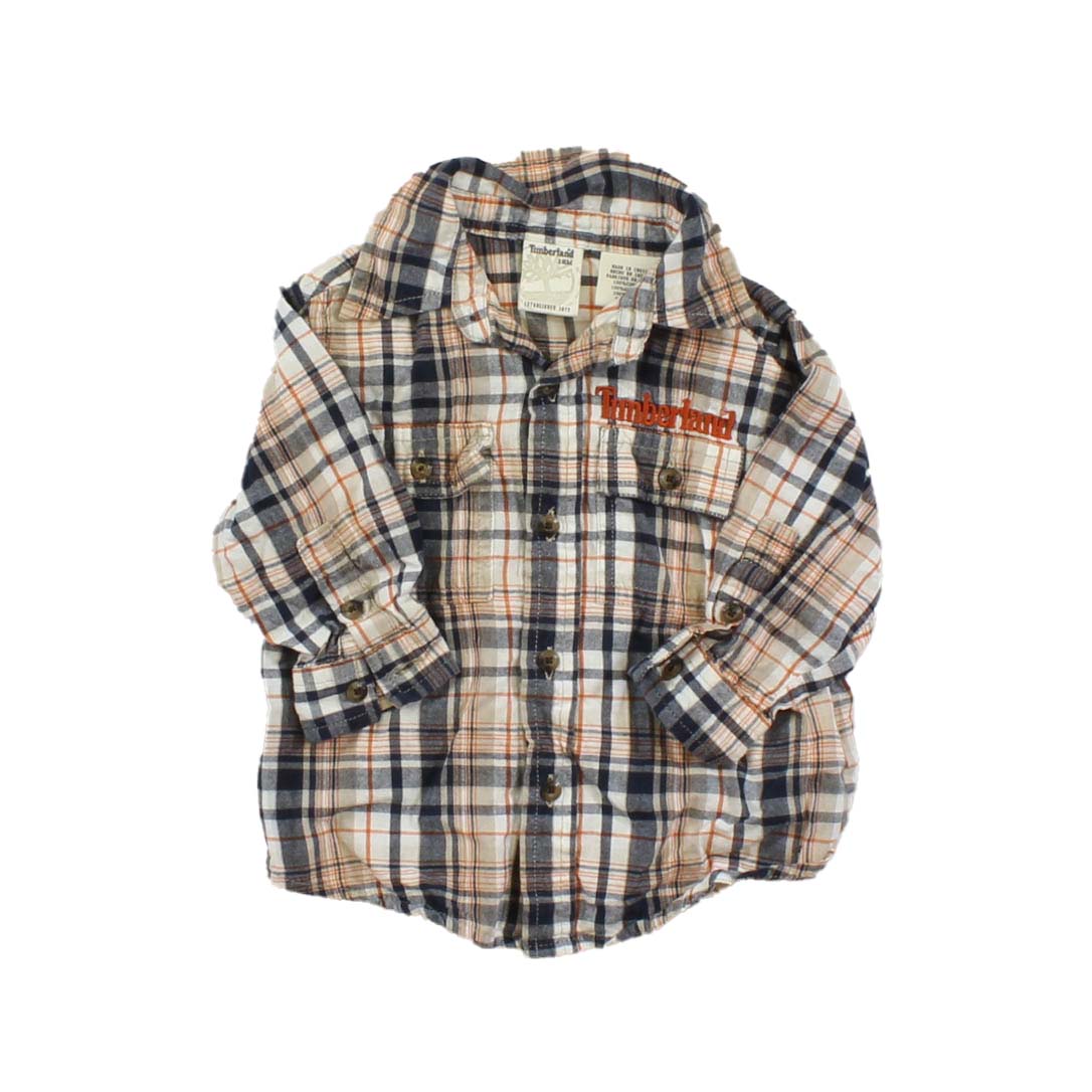 Timberland Boys Tan | Blue | Orange Button Down Long Sleeve Size: 12 Months Tan | Blue | Orange