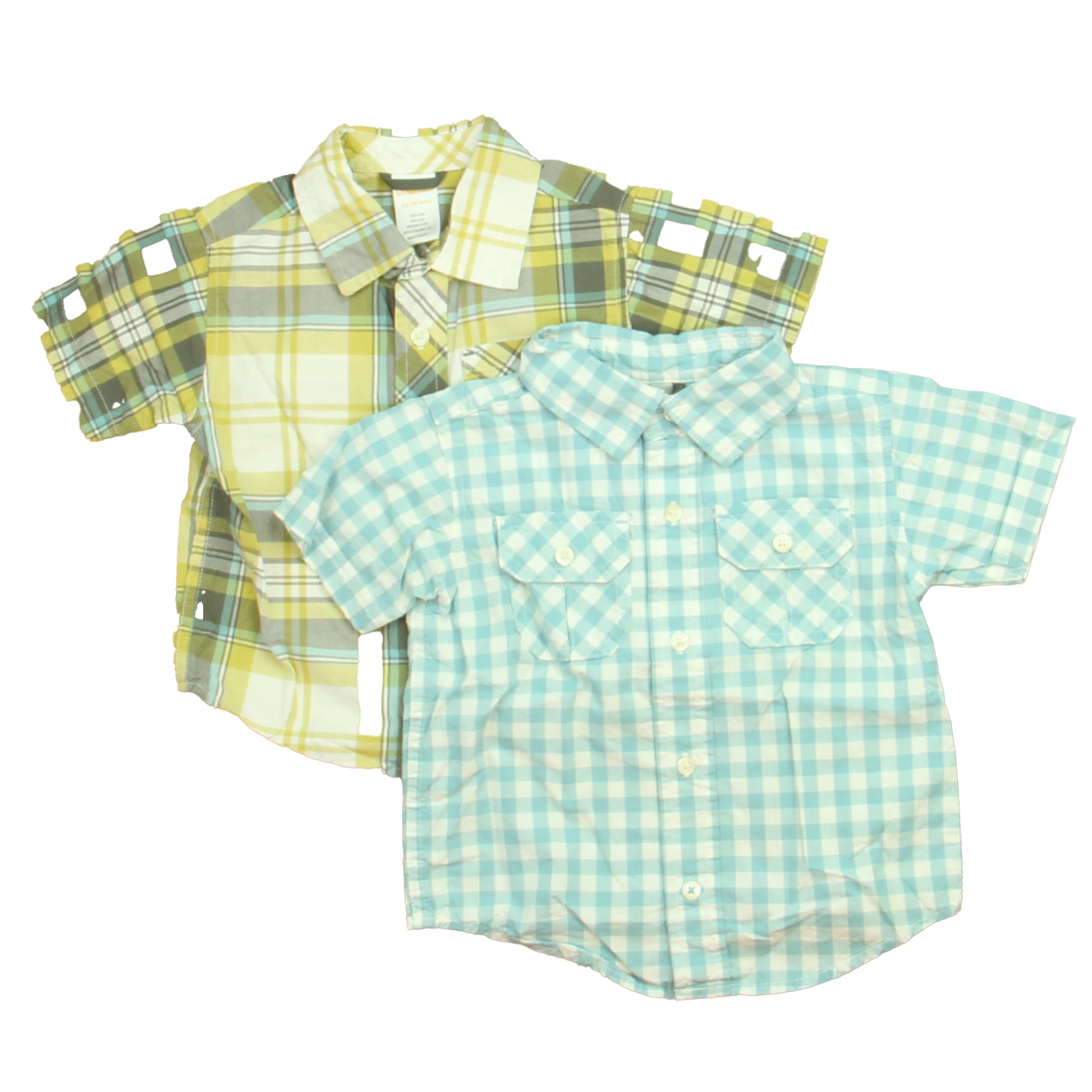 Gymboree Boys Tan| Blue Plaid Button Down Short Sleeve Size: 12-18 Months Tan| Blue Plaid