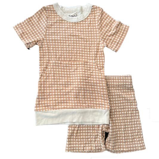 Goumi Boys Tan Check 2-piece Pajamas Size: 2T Tan Check