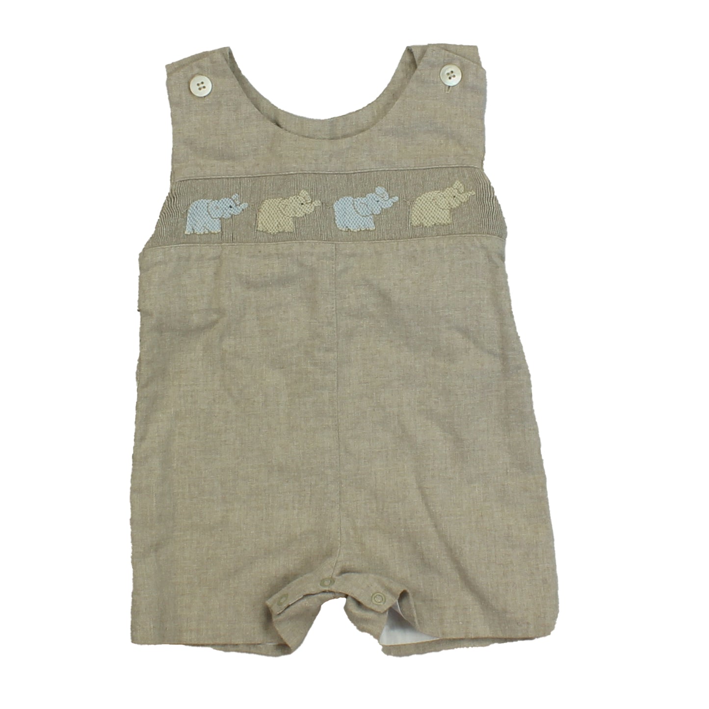 Best & Co. Boys Tan | Elephants | Smocked Romper Size: 6 Months Tan | Elephants | Smocked