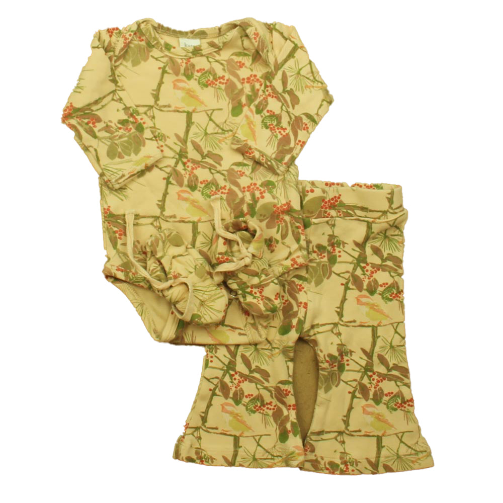 Kate Quinn Organics Girls Tan Floral Apparel Sets Size: 3-6 Months