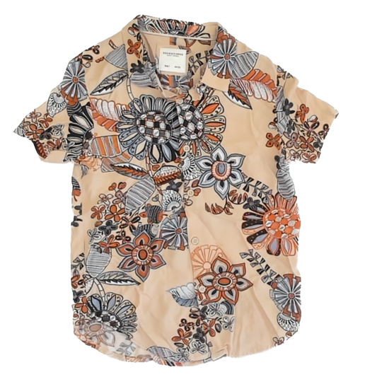 Denim & Flower Boys Tan Floral Button Down Short Sleeve Size: 7 Years Tan Floral
