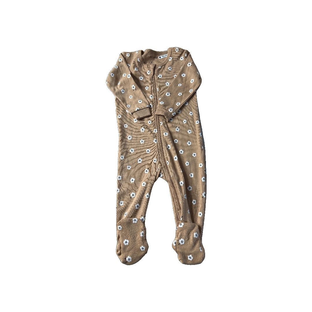 Petite Lem Girls Tan | Flowers Onesie Size: 9 months Tan | Flowers