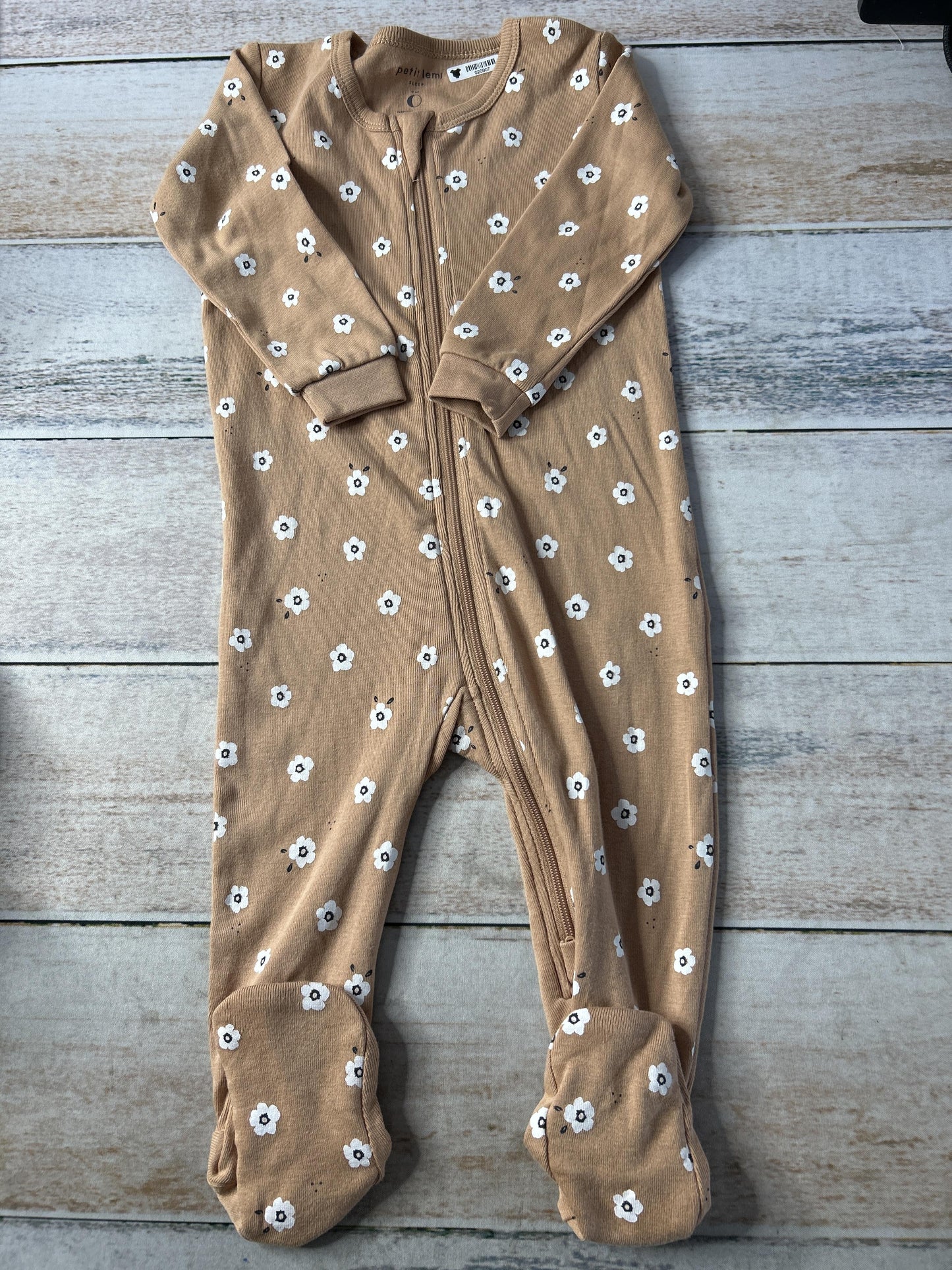 Petite Lem Girls Tan | Flowers Onesie Size: 9 months Tan | Flowers