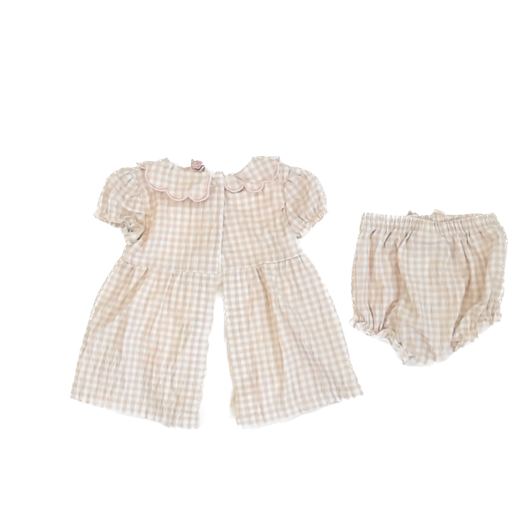 Nicole Miller Girls Tan Gingham Dress Size: 12 Months Tan Gingham
