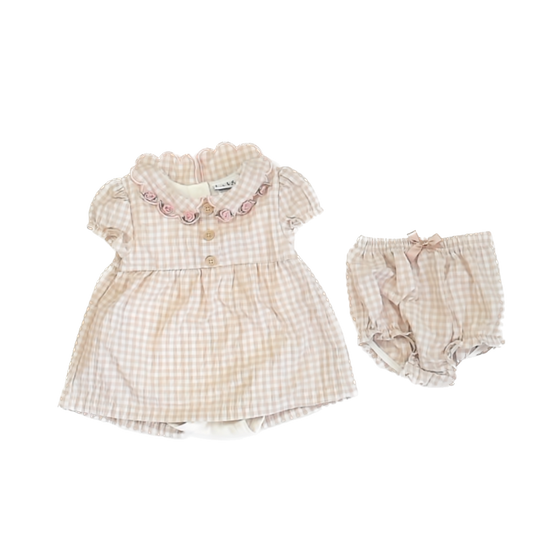 Nicole Miller Girls Tan Gingham Dress Size: 12 Months Tan Gingham