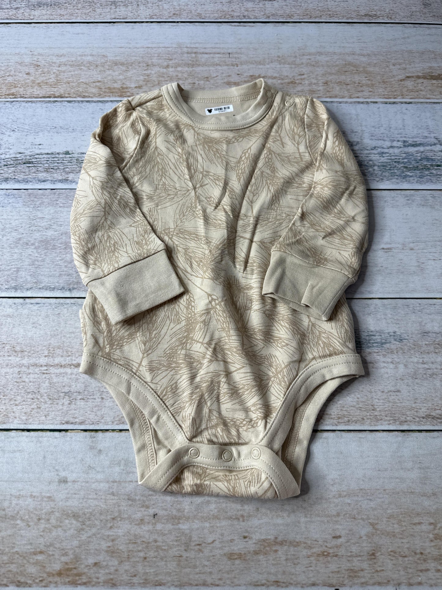 Goumi Boys Tan | Leaves Onesie Size: 6-12 months Tan | Leaves