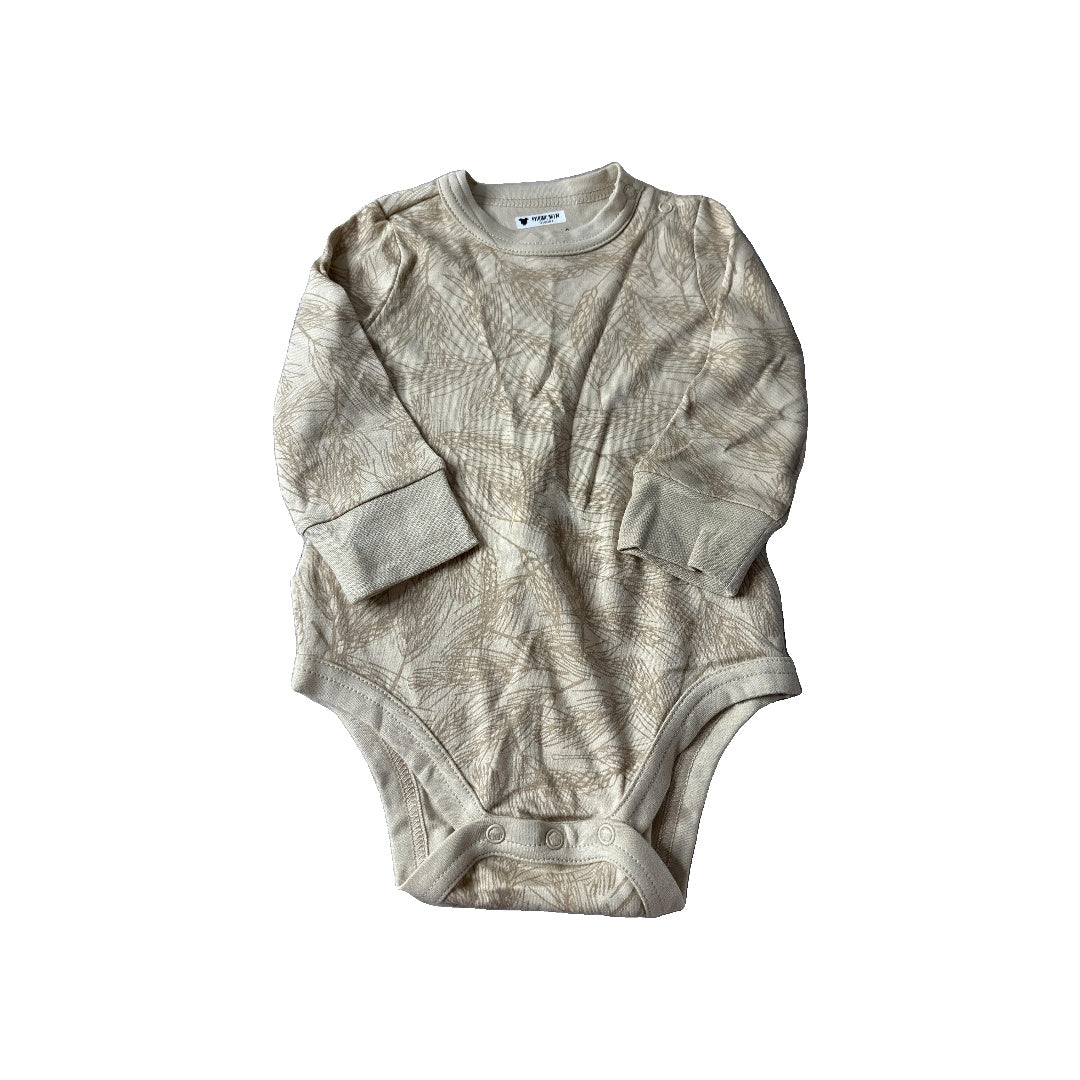 Goumi Boys Tan | Leaves Onesie Size: 6-12 months Tan | Leaves