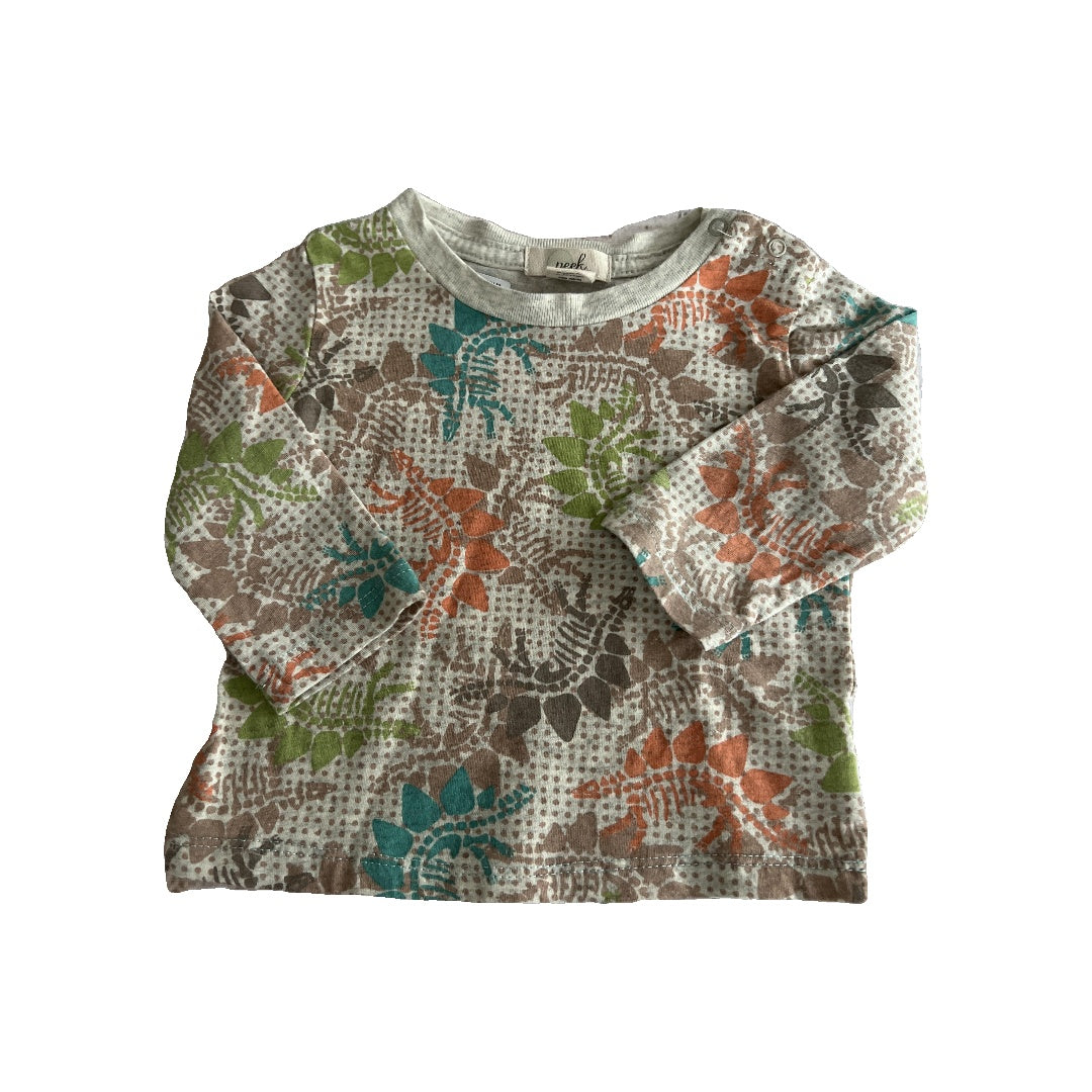 Peek Boys Tan | Light Blue | light green | Dinosaur Long Sleeve Shirt Size: 3-6 months Tan | Light Blue | light green | Dinosaur