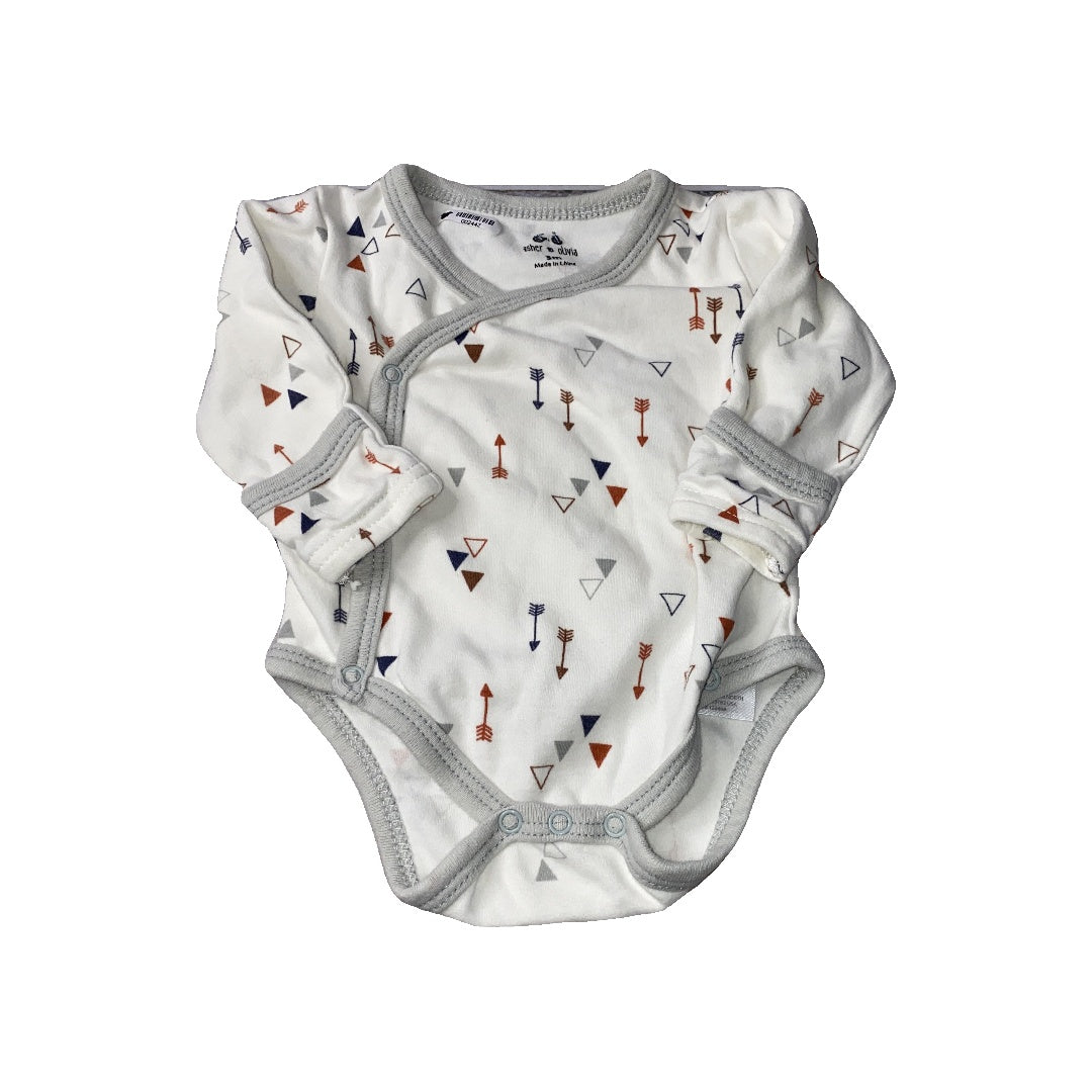 asher and olivia Unisex Tan | Light Blue | White Onesie Size: 3 months Tan | Light Blue | White