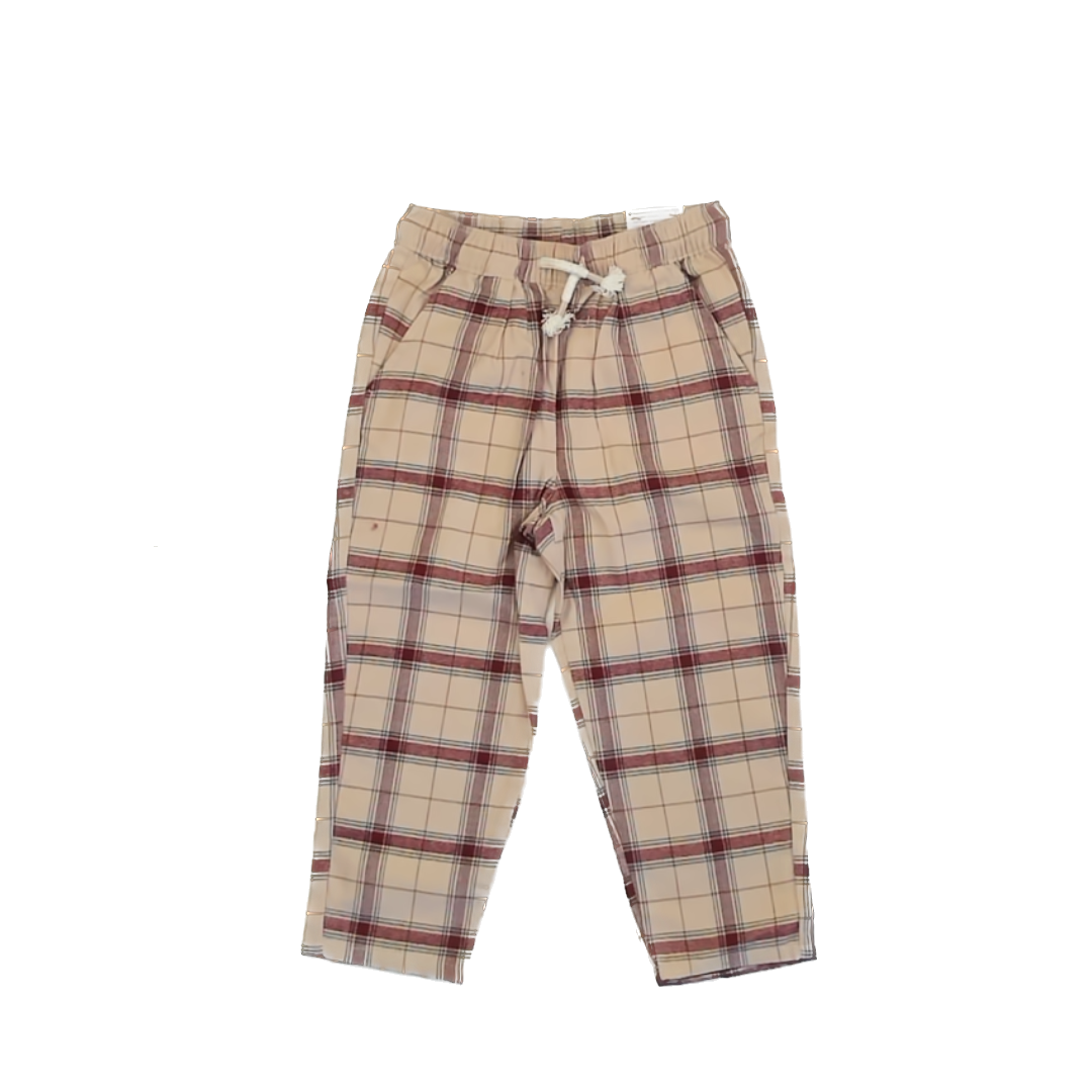 Little Co. Boys Tan | Maroon Plaid Pajamas Size: 3T Tan | Maroon Plaid