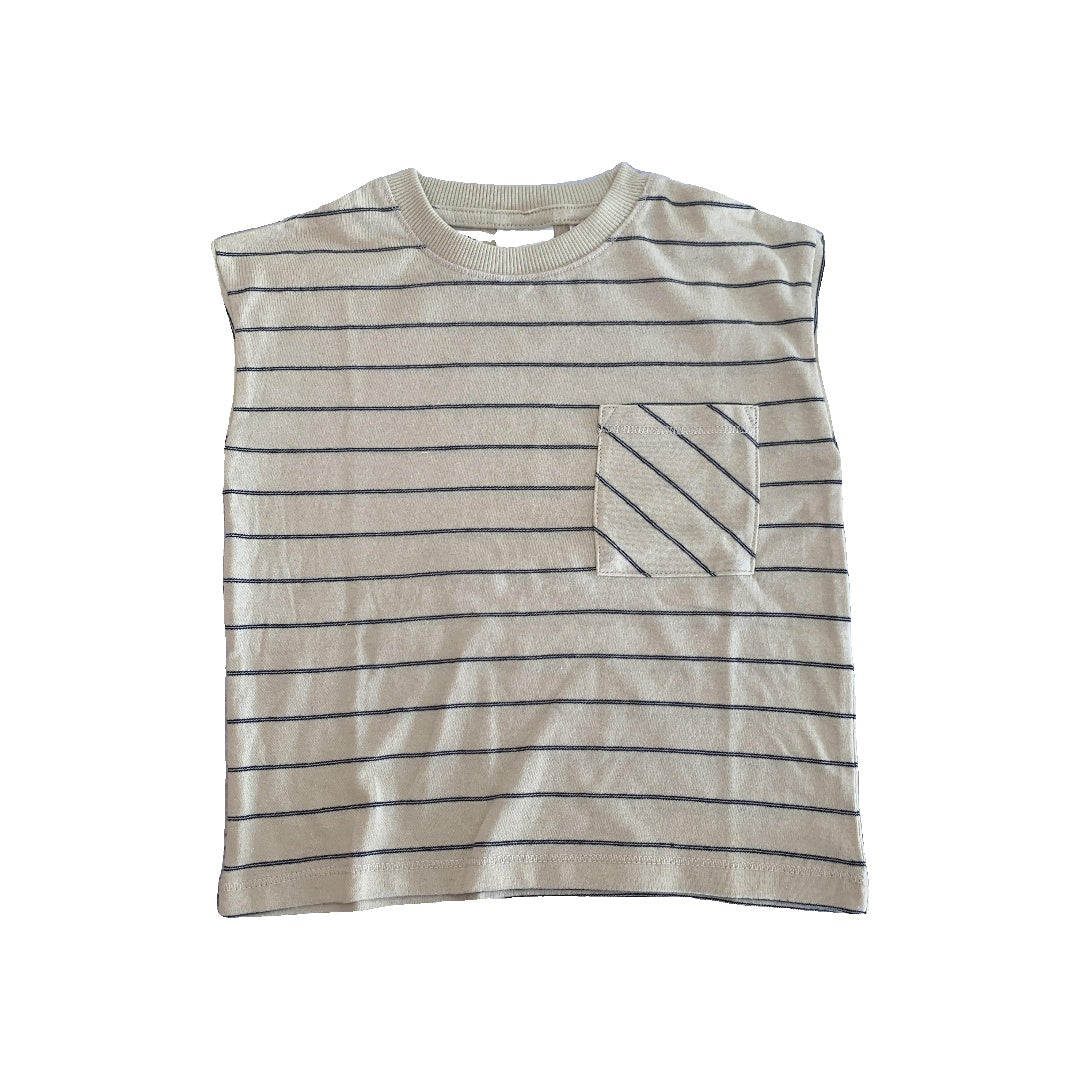 Zara Boys Tan | Navy Blue | Stripe T-Shirt Size: 9-12 Months Tan | Navy Blue | Stripe