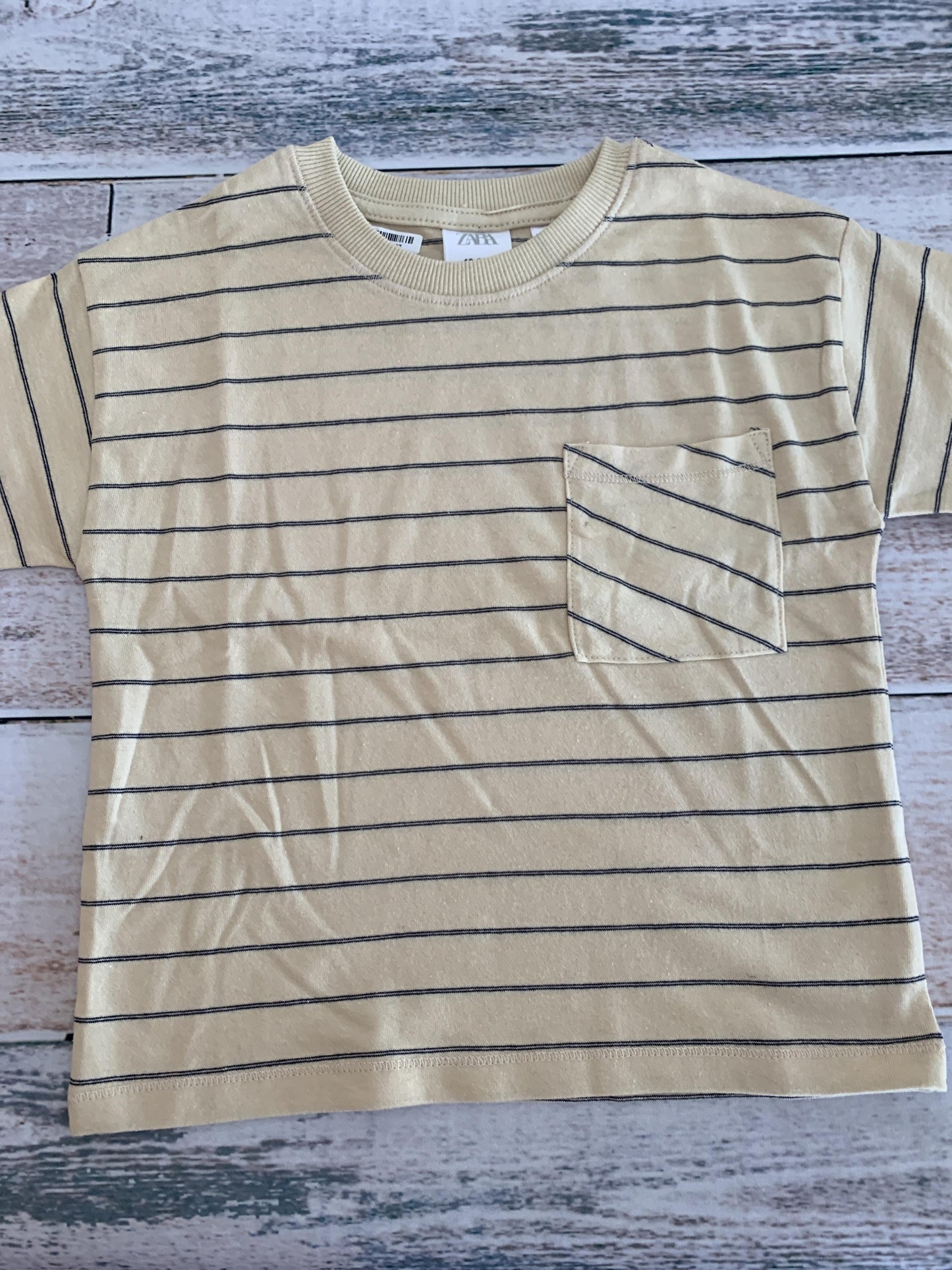 Zara Boys Tan | Navy Blue | Stripe T-Shirt Size: 18-24 months Tan | Navy Blue | Stripe