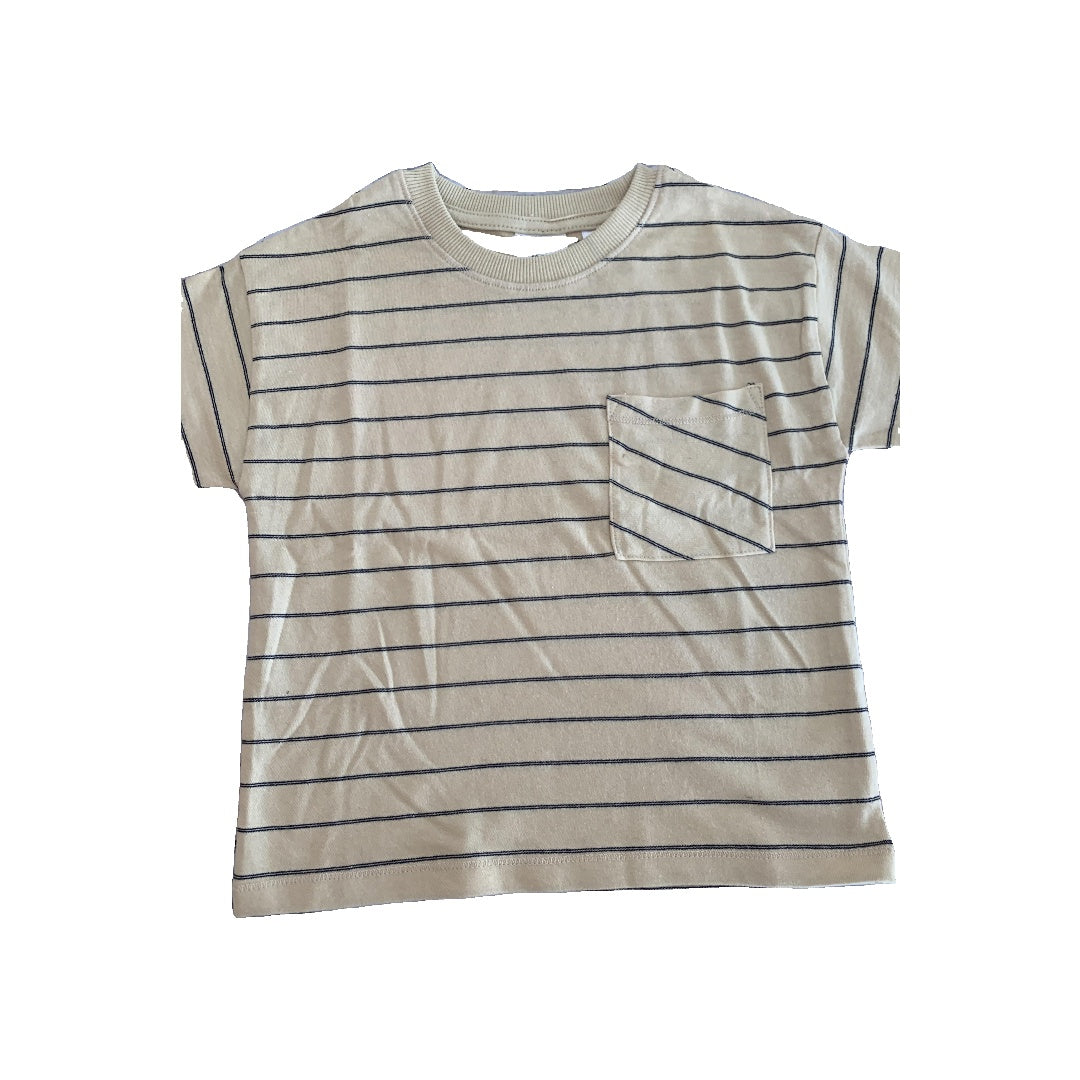 Zara Boys Tan | Navy Blue | Stripe T-Shirt Size: 18-24 months Tan | Navy Blue | Stripe