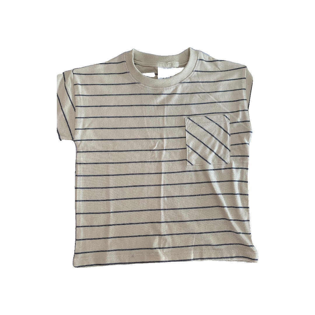 Zara Boys Tan | Navy Blue | Stripe T-Shirt Size: 12-18 months Tan | Navy Blue | Stripe