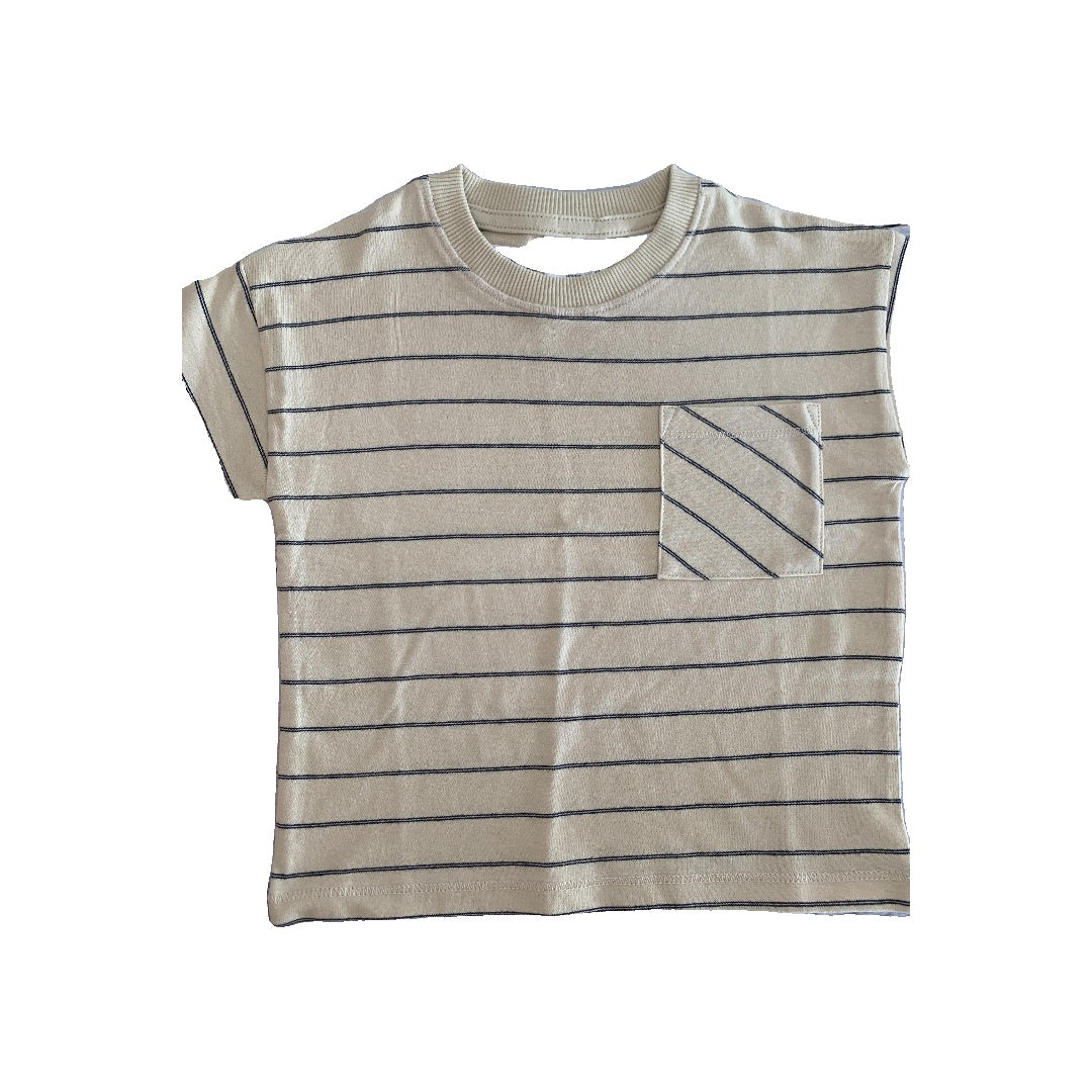 Zara Boys Tan | Navy Blue | Stripe T-Shirt Size: 6-9 months Tan | Navy Blue | Stripe