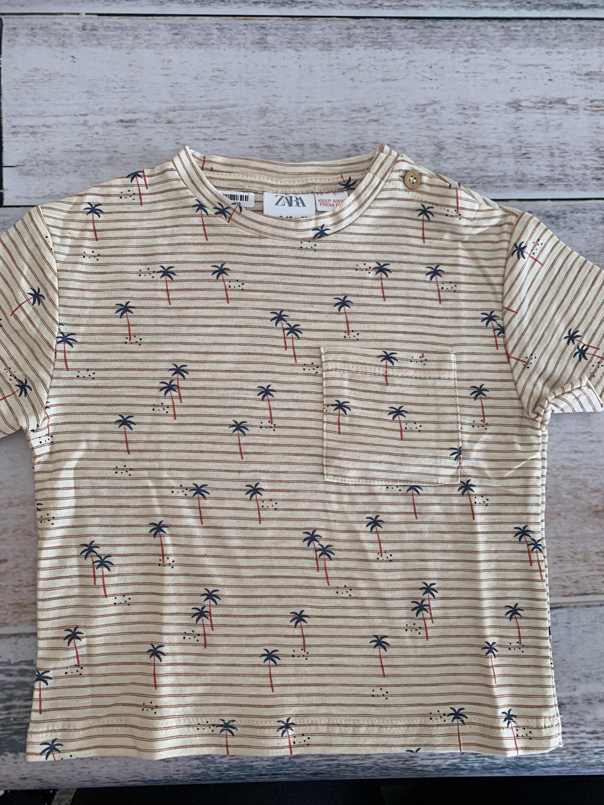 Zara Boys Tan | orange | Stripe | Tropical T-Shirt Size: 9-12 Months Tan | orange | Stripe | Tropical