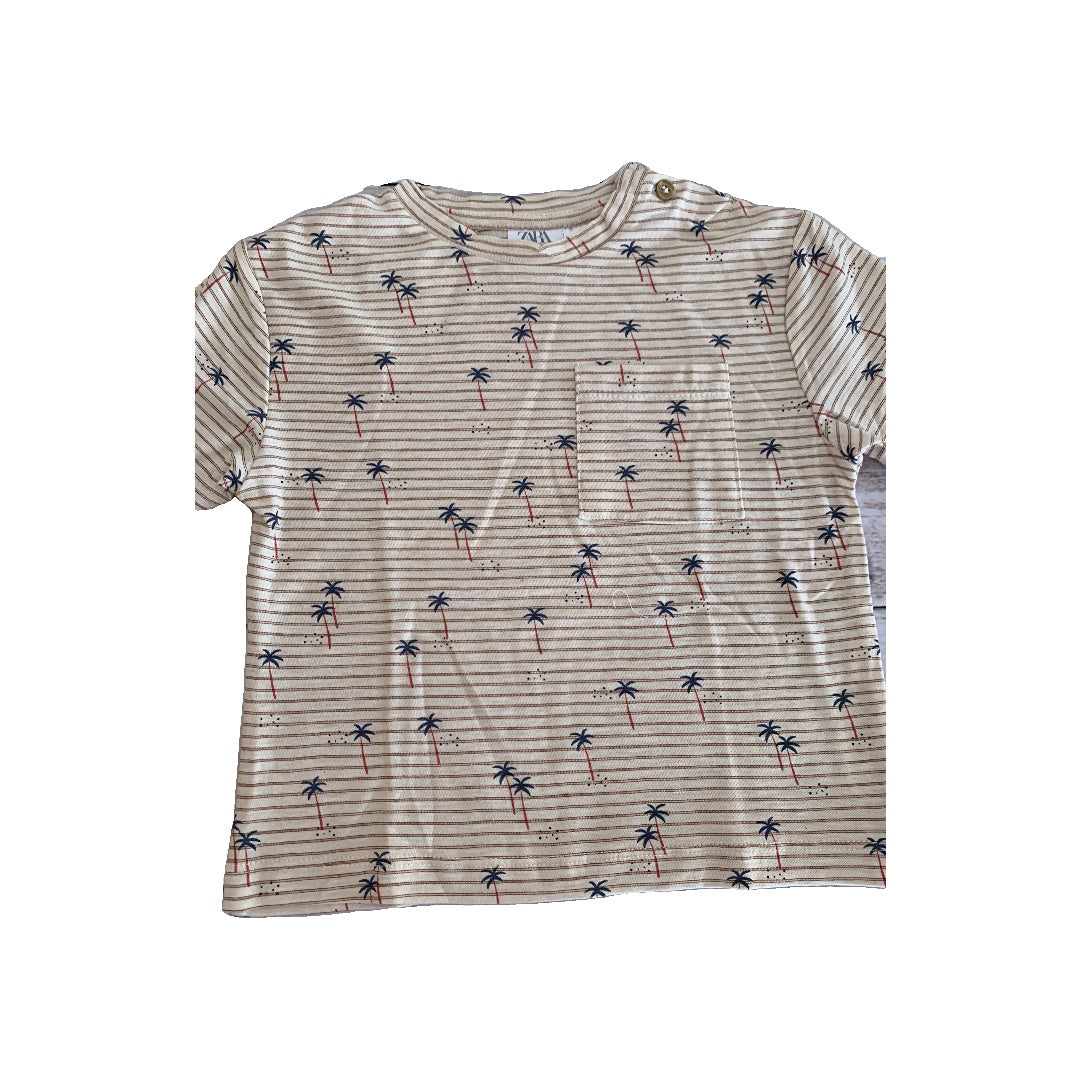 Zara Boys Tan | orange | Stripe | Tropical T-Shirt Size: 12-18 months Tan | orange | Stripe | Tropical