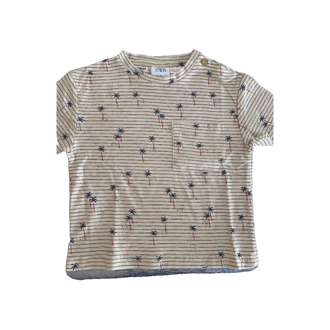 Zara Boys Tan | orange | Stripe | Tropical T-Shirt Size: 9-12 Months Tan | orange | Stripe | Tropical