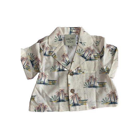 Louise Misha Boys Tan | Pattern Button Down Short Sleeve Size: 3 months Tan | Pattern
